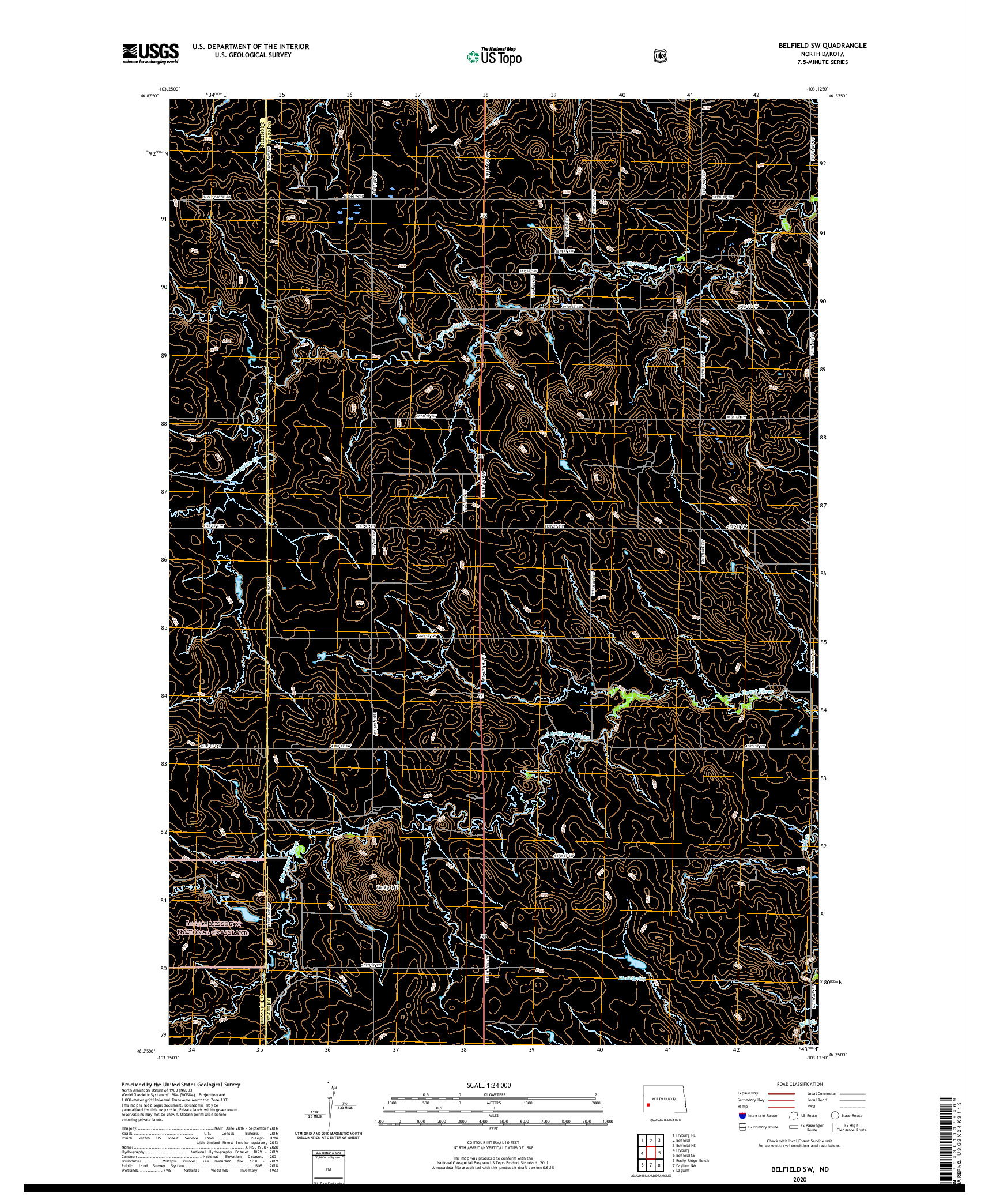 USGS US TOPO 7.5-MINUTE MAP FOR BELFIELD SW, ND 2020