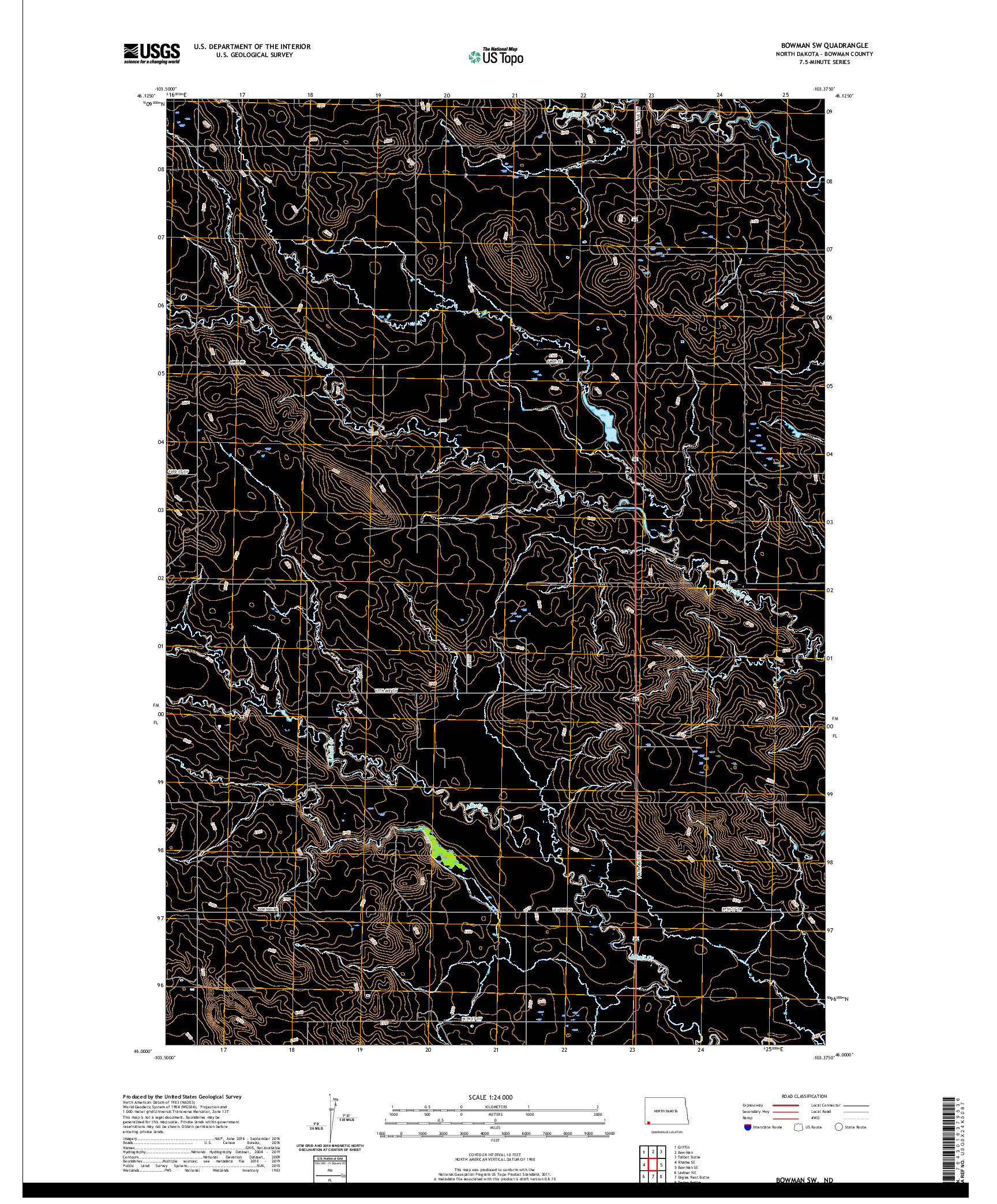 USGS US TOPO 7.5-MINUTE MAP FOR BOWMAN SW, ND 2020