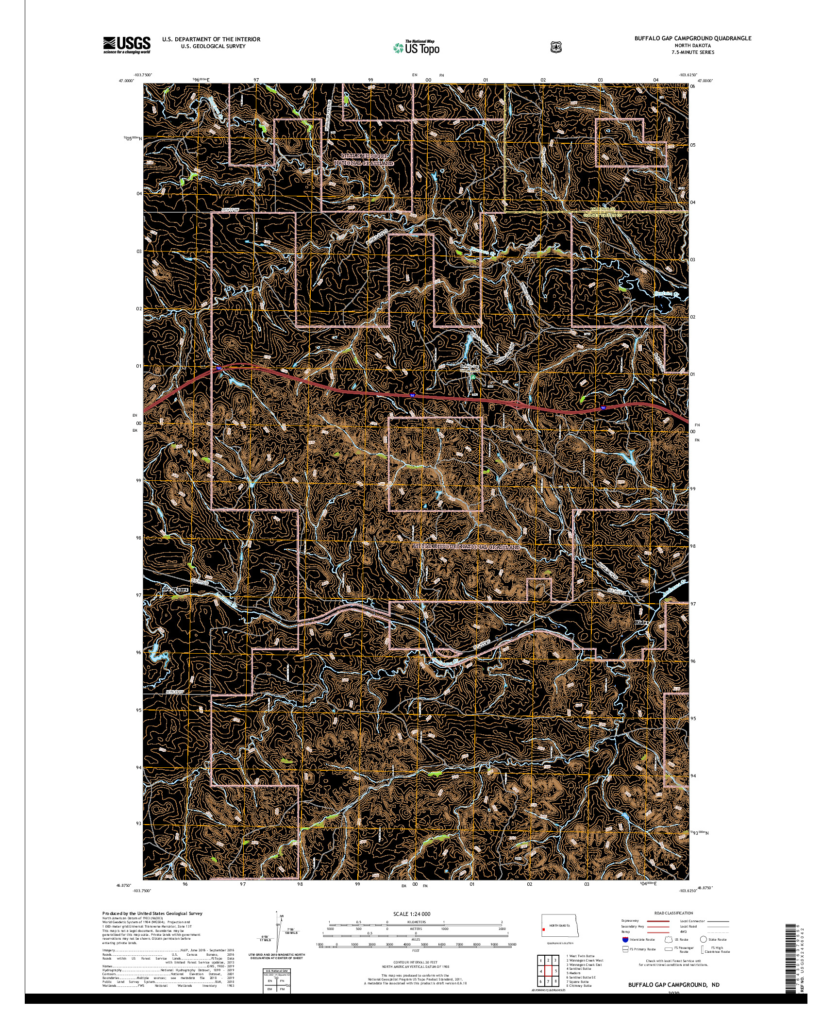 USGS US TOPO 7.5-MINUTE MAP FOR BUFFALO GAP CAMPGROUND, ND 2020