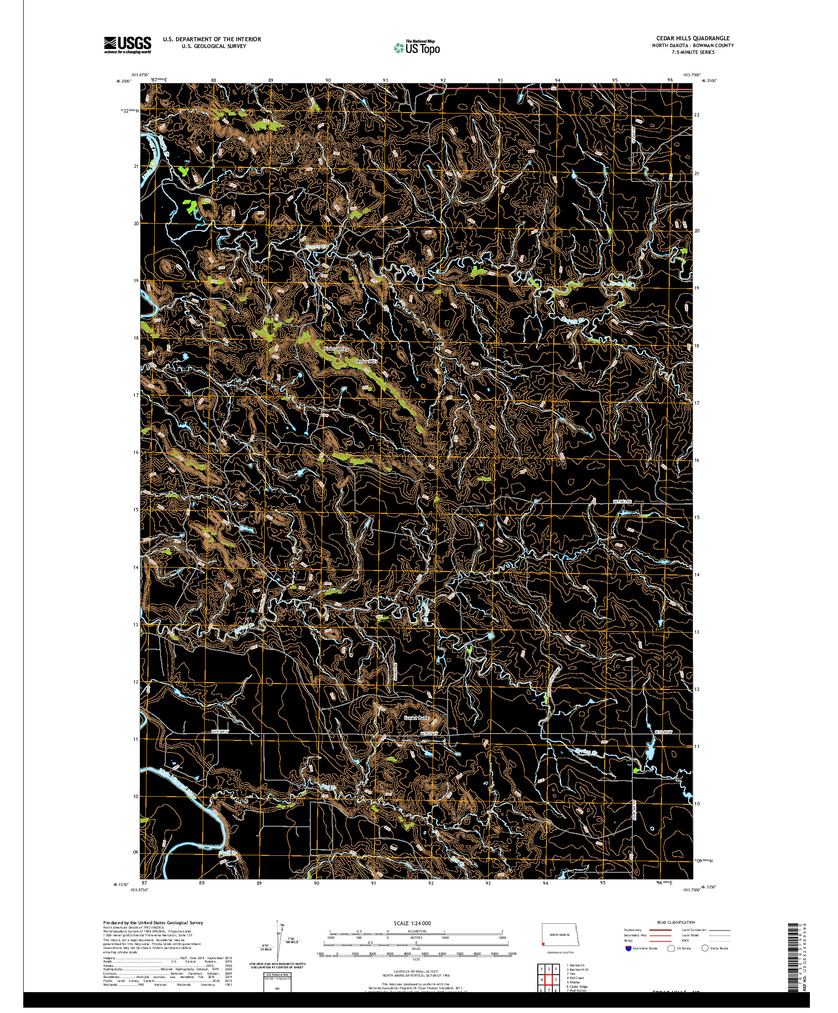 USGS US TOPO 7.5-MINUTE MAP FOR CEDAR HILLS, ND 2020