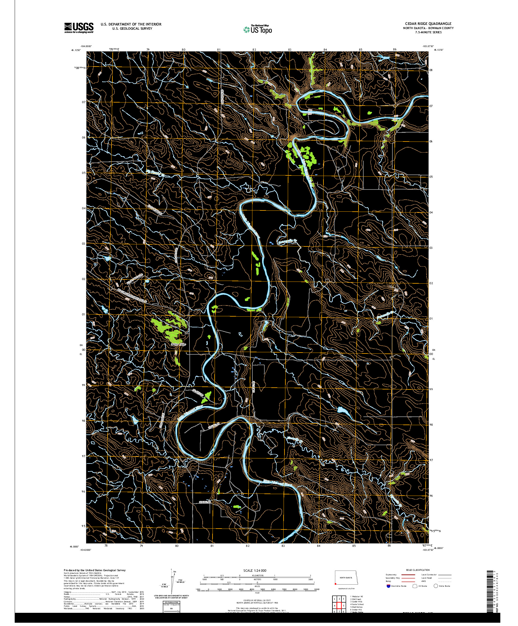 USGS US TOPO 7.5-MINUTE MAP FOR CEDAR RIDGE, ND 2020