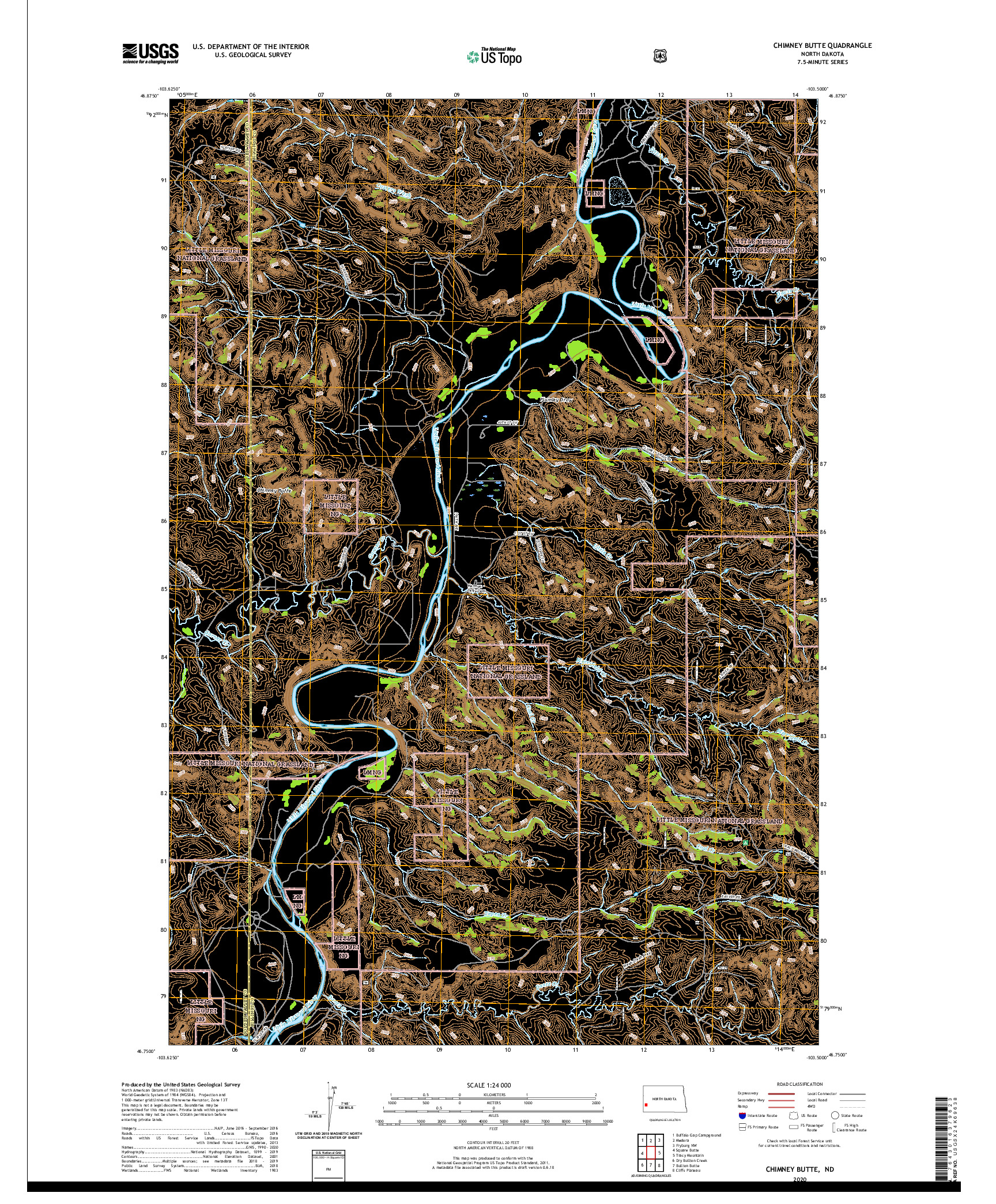 USGS US TOPO 7.5-MINUTE MAP FOR CHIMNEY BUTTE, ND 2020