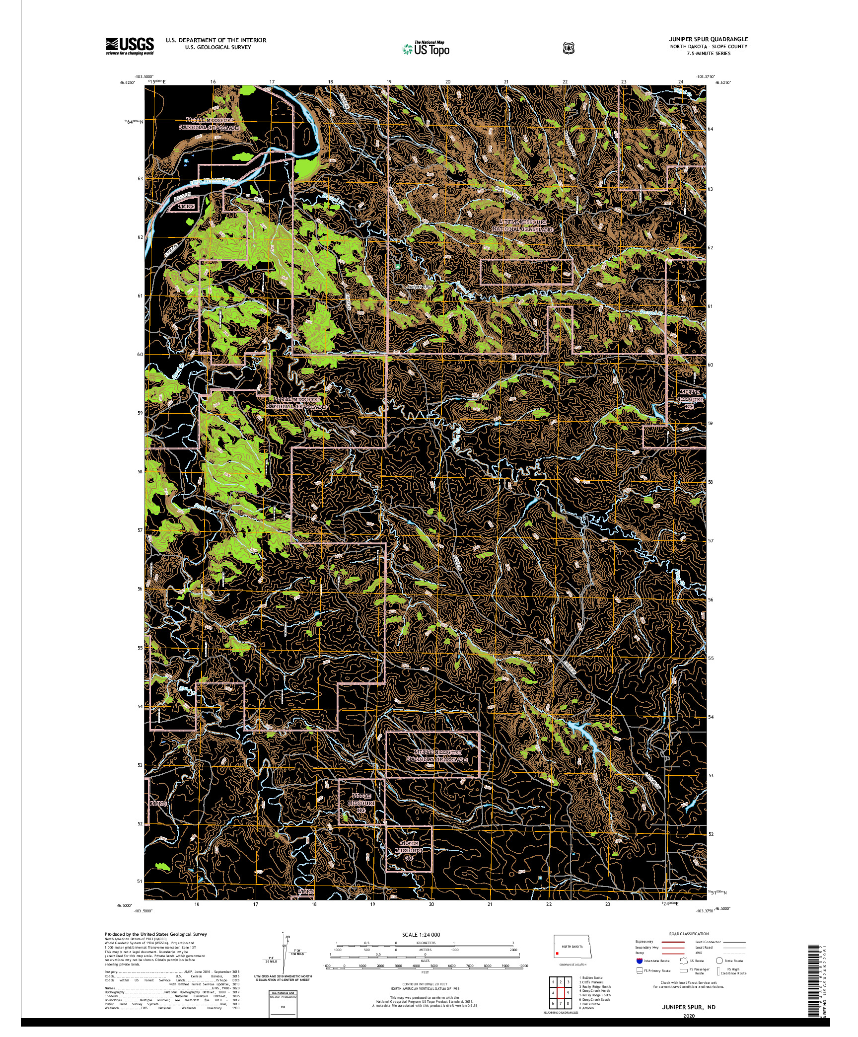 USGS US TOPO 7.5-MINUTE MAP FOR JUNIPER SPUR, ND 2020
