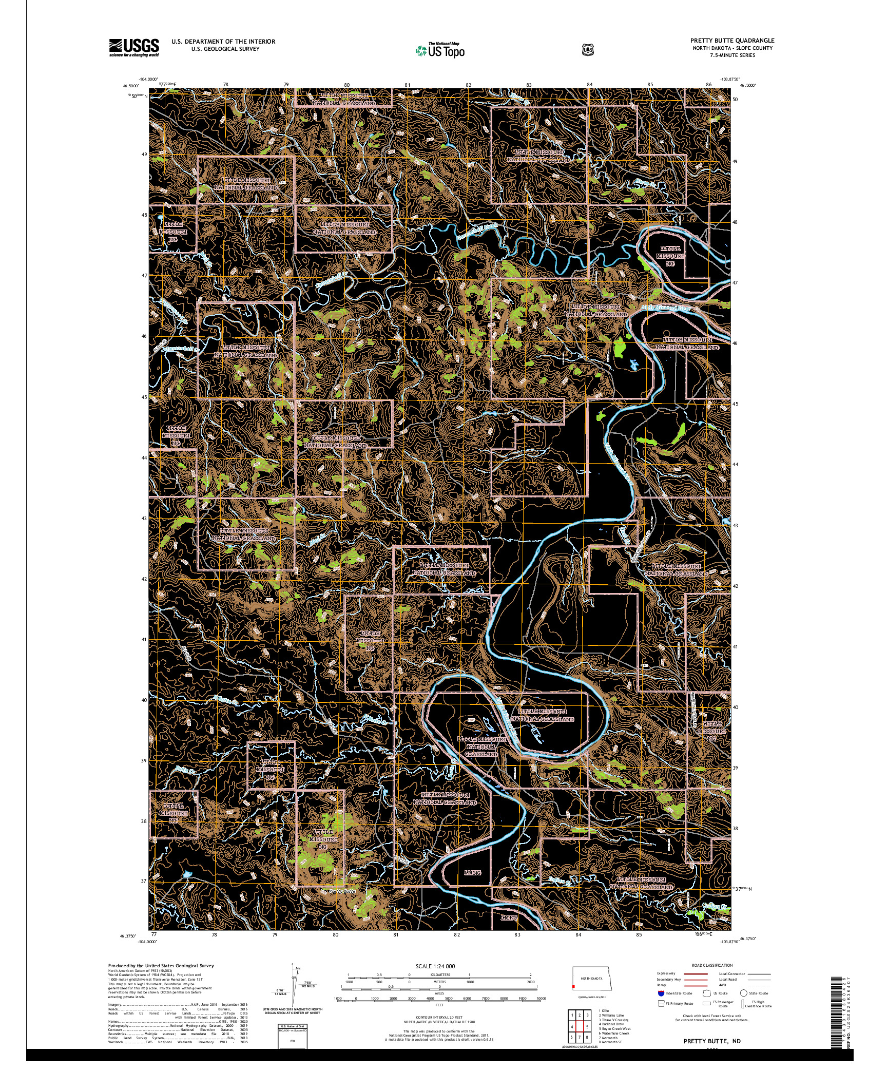 USGS US TOPO 7.5-MINUTE MAP FOR PRETTY BUTTE, ND 2020