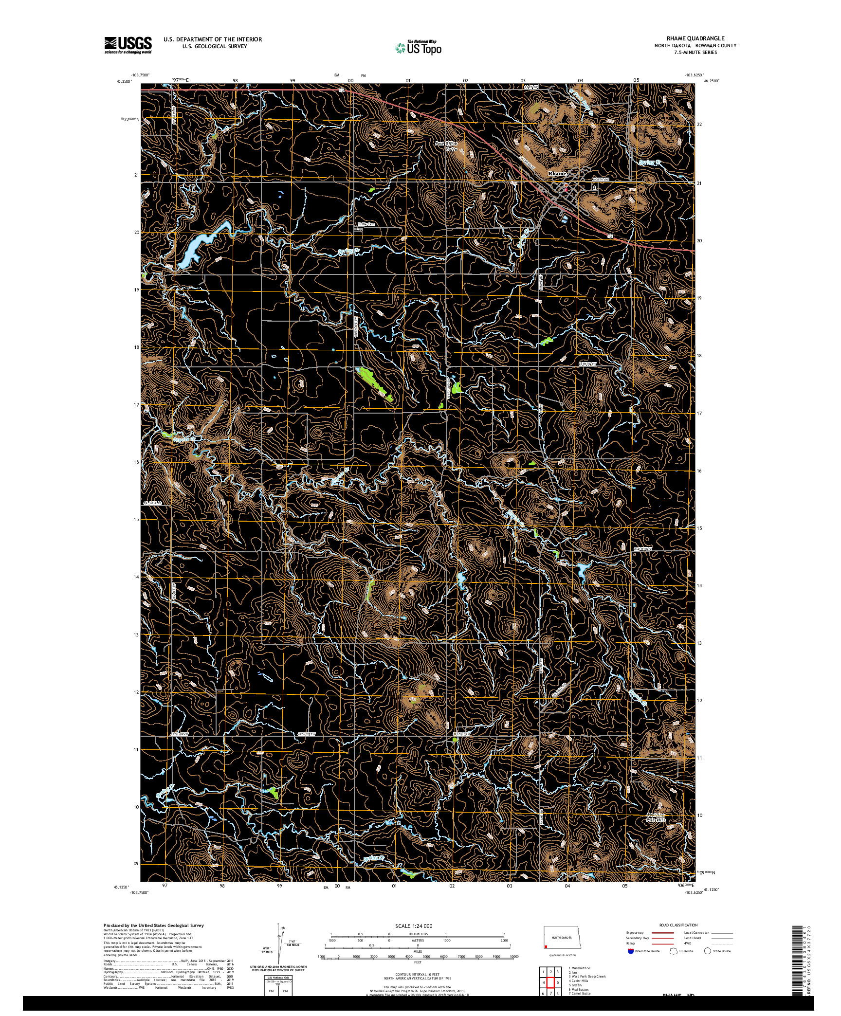 USGS US TOPO 7.5-MINUTE MAP FOR RHAME, ND 2020