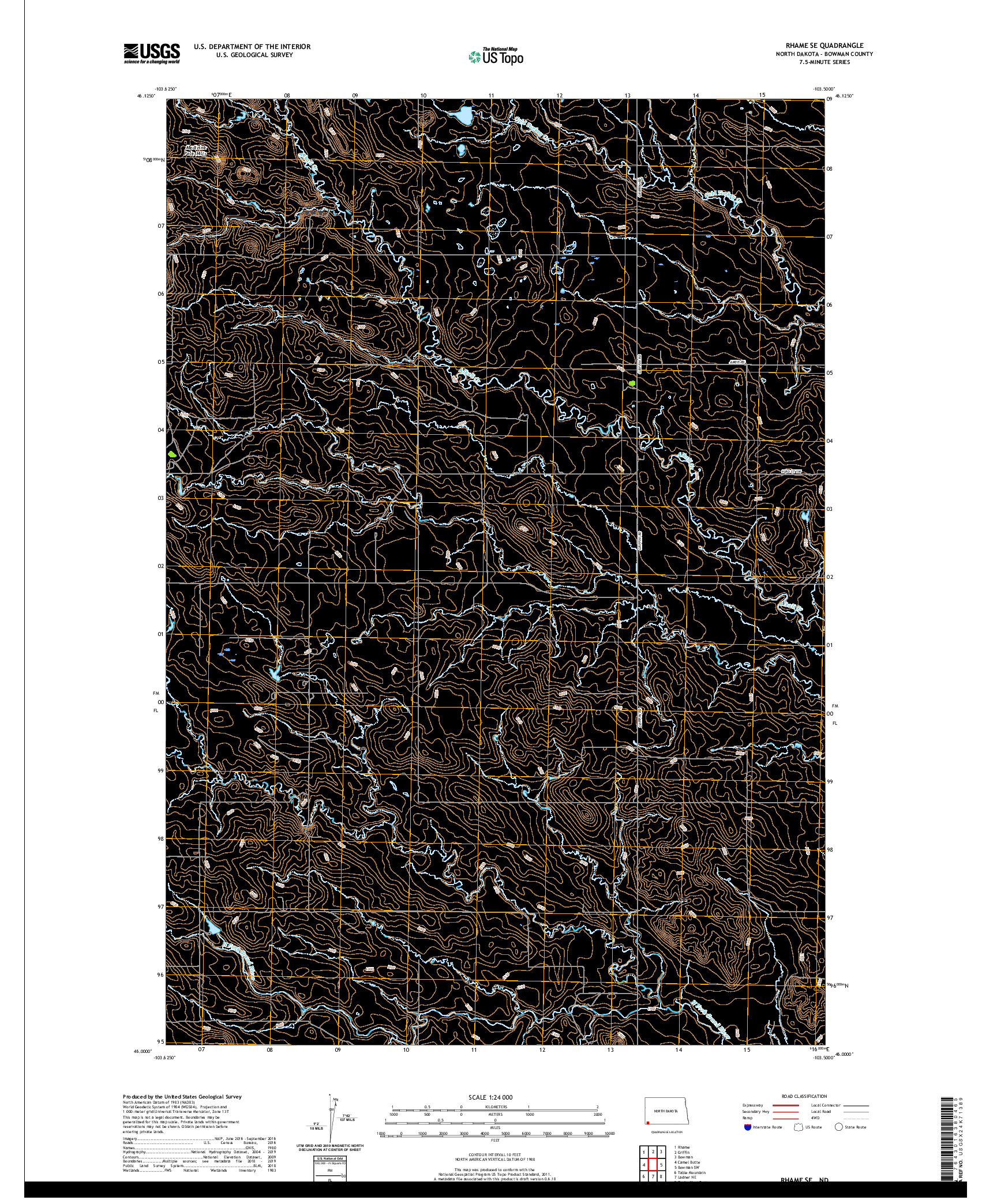 USGS US TOPO 7.5-MINUTE MAP FOR RHAME SE, ND 2020