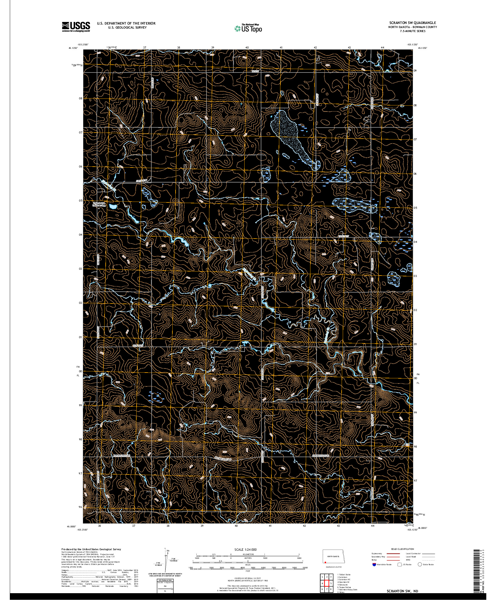 USGS US TOPO 7.5-MINUTE MAP FOR SCRANTON SW, ND 2020