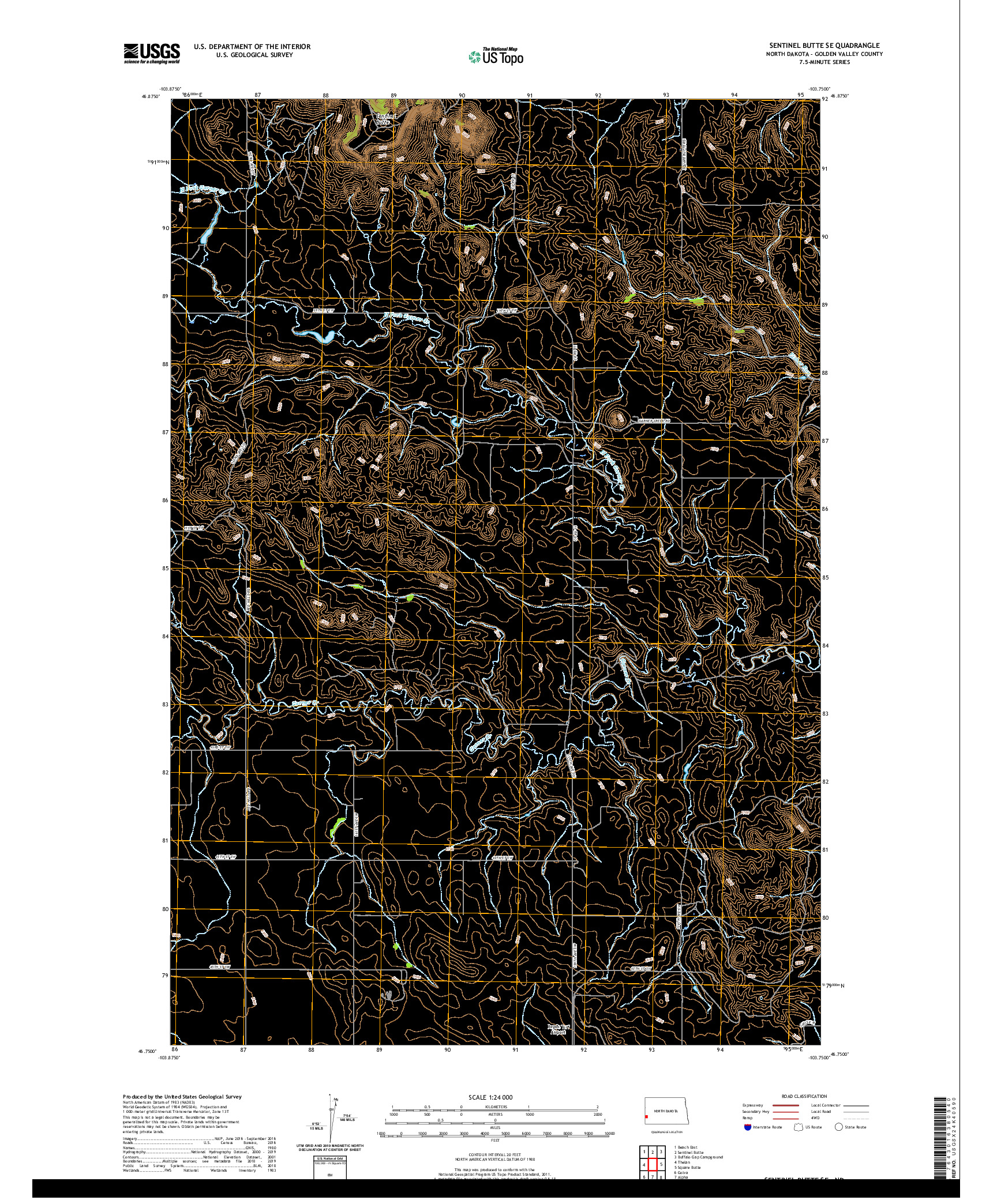 USGS US TOPO 7.5-MINUTE MAP FOR SENTINEL BUTTE SE, ND 2020