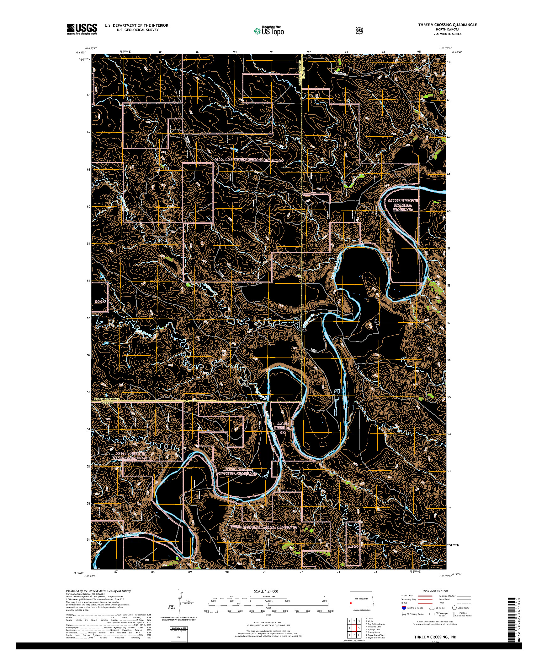 USGS US TOPO 7.5-MINUTE MAP FOR THREE V CROSSING, ND 2020