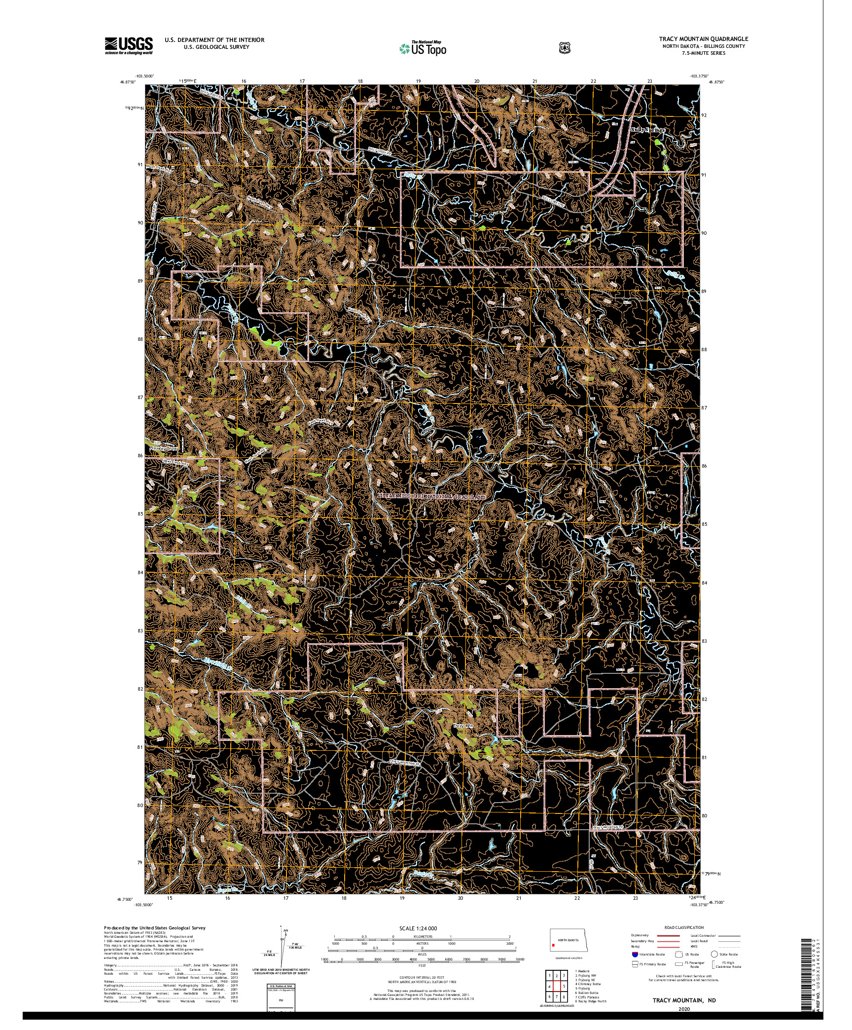 USGS US TOPO 7.5-MINUTE MAP FOR TRACY MOUNTAIN, ND 2020