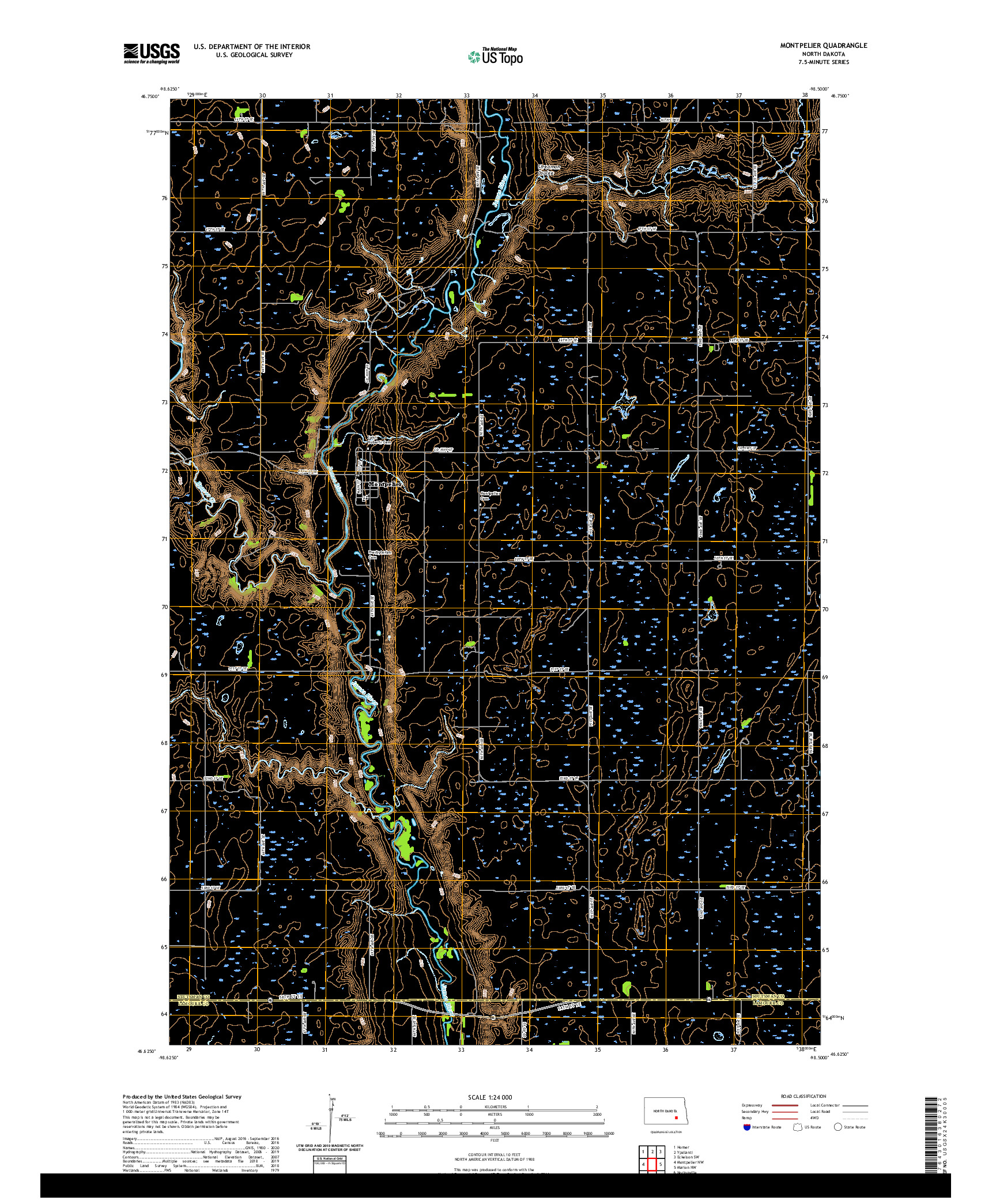 USGS US TOPO 7.5-MINUTE MAP FOR MONTPELIER, ND 2020