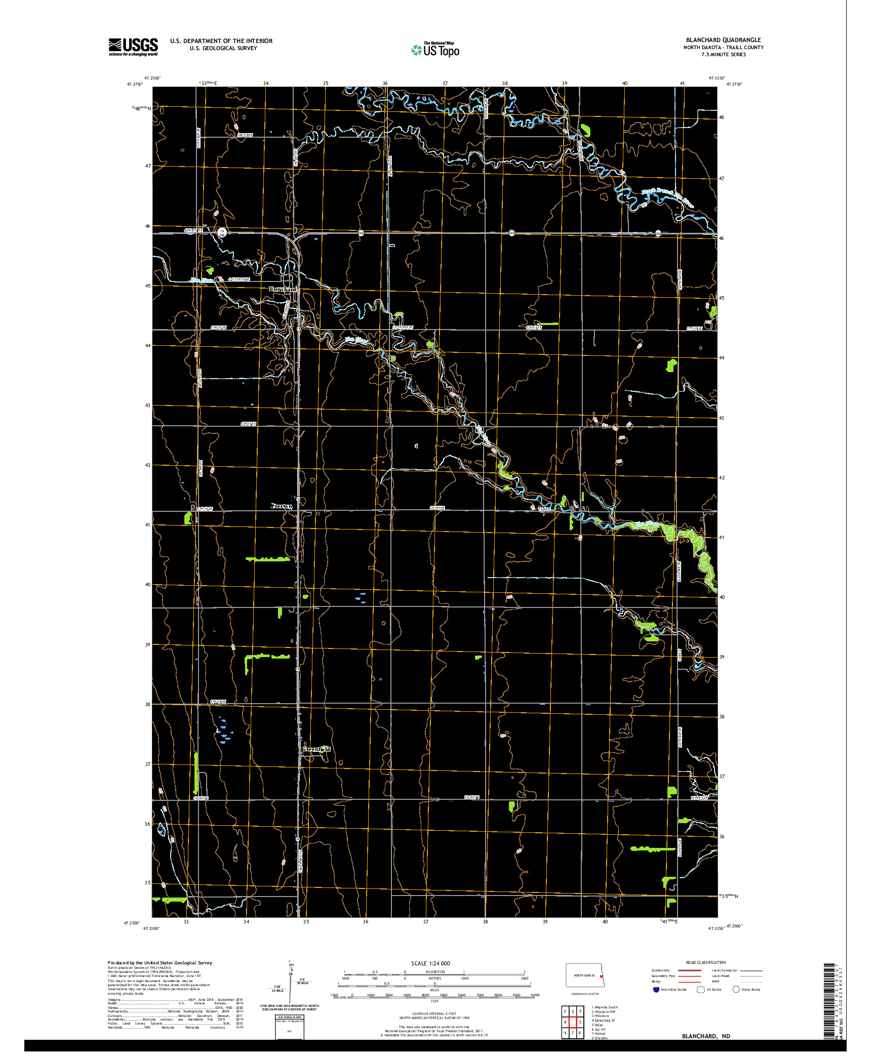 USGS US TOPO 7.5-MINUTE MAP FOR BLANCHARD, ND 2020