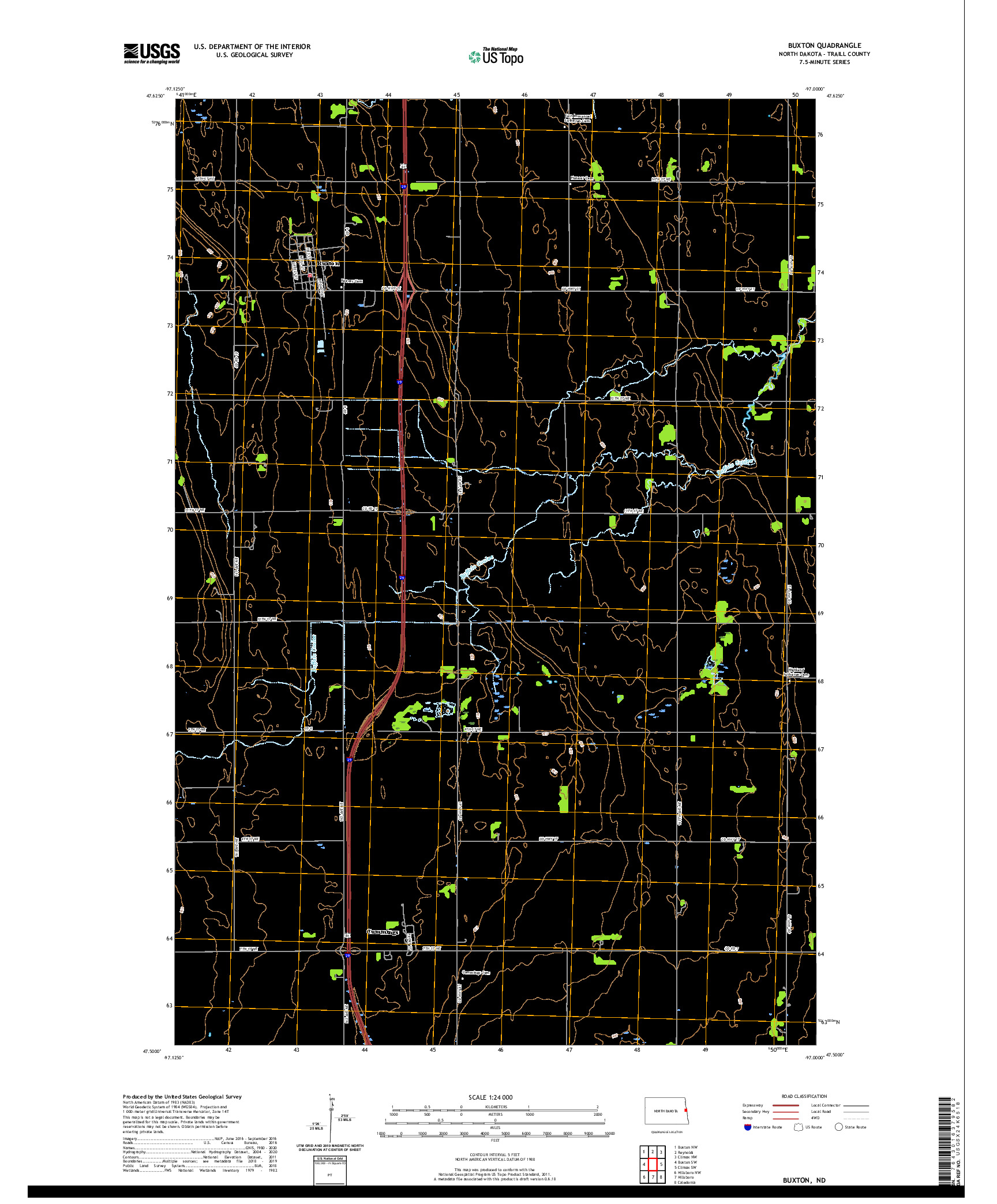 USGS US TOPO 7.5-MINUTE MAP FOR BUXTON, ND 2020