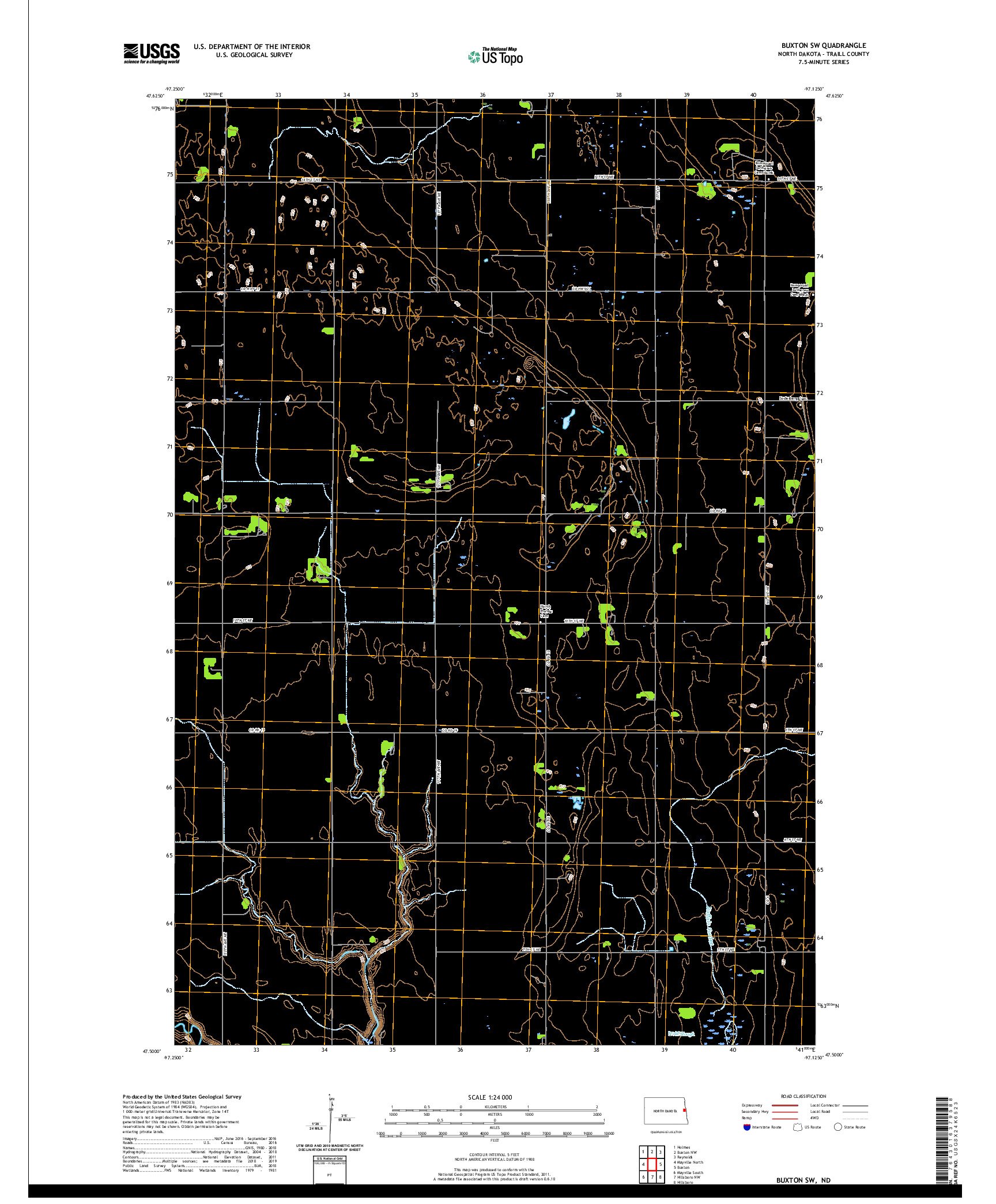 USGS US TOPO 7.5-MINUTE MAP FOR BUXTON SW, ND 2020