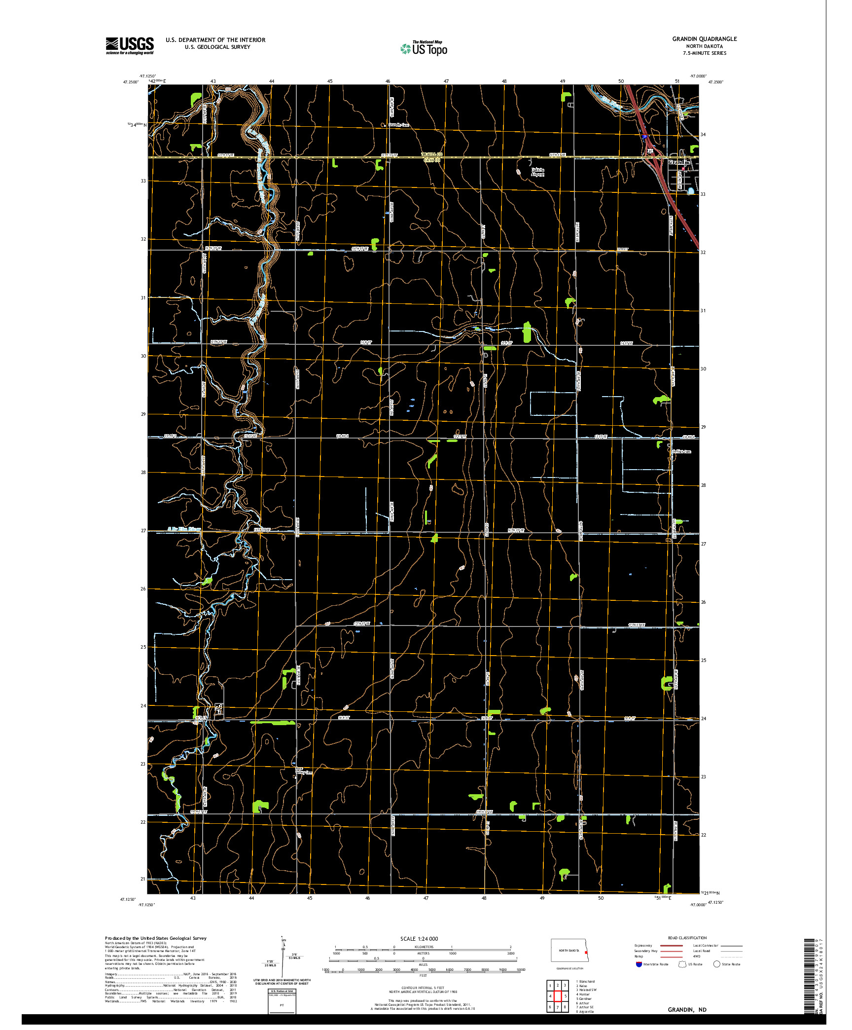 USGS US TOPO 7.5-MINUTE MAP FOR GRANDIN, ND 2020