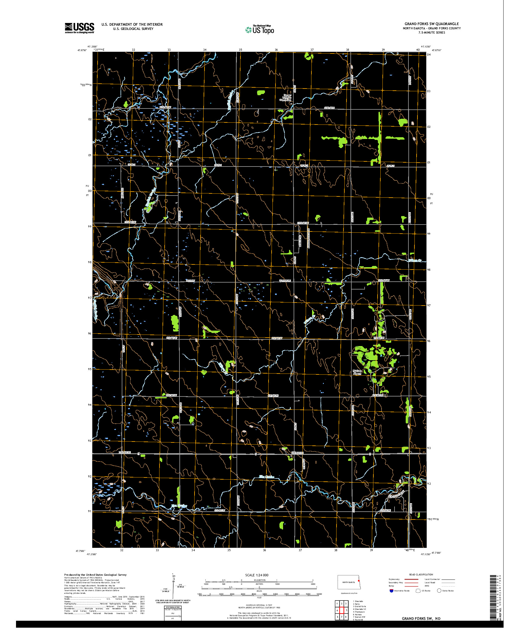 USGS US TOPO 7.5-MINUTE MAP FOR GRAND FORKS SW, ND 2020