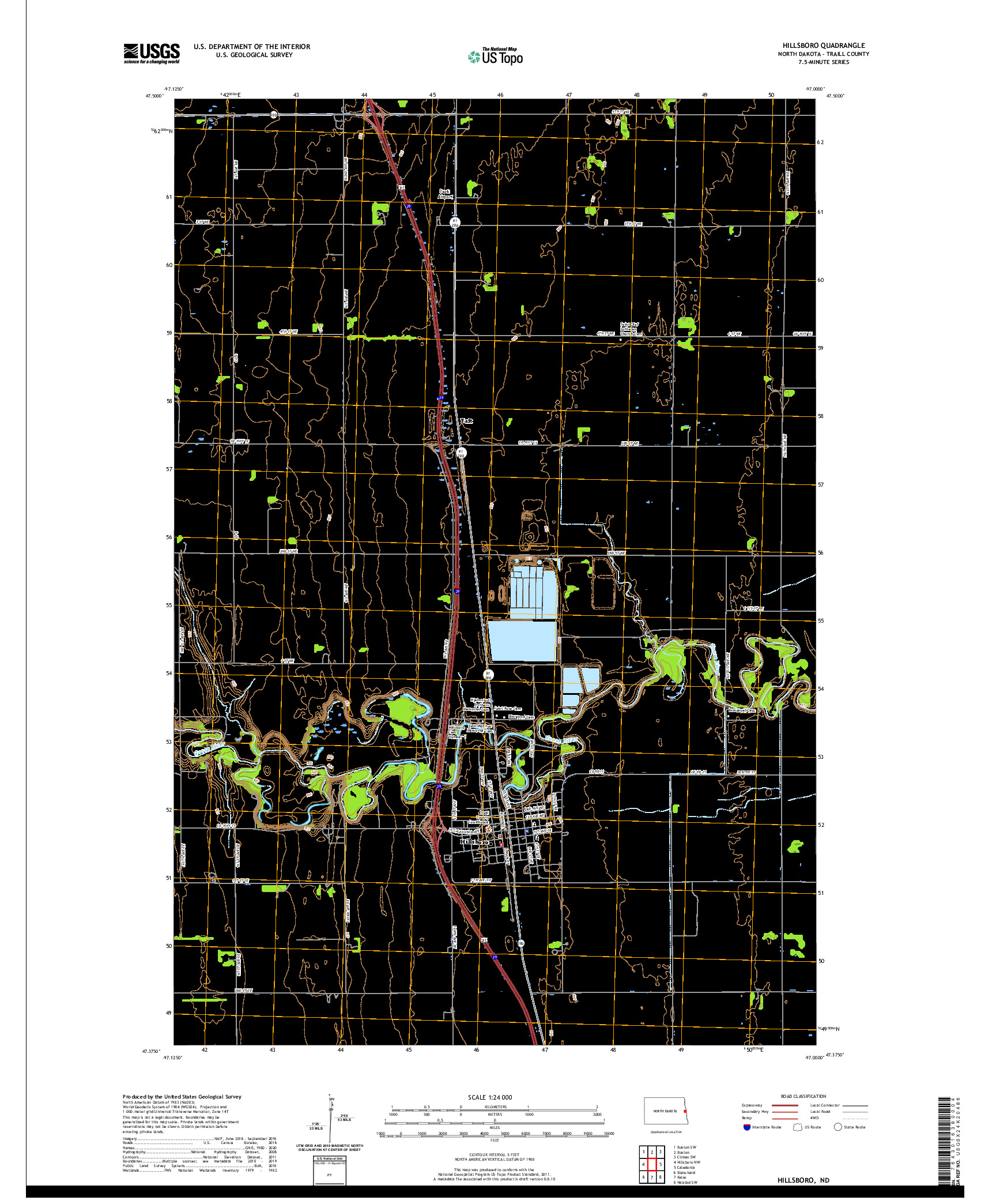 USGS US TOPO 7.5-MINUTE MAP FOR HILLSBORO, ND 2020