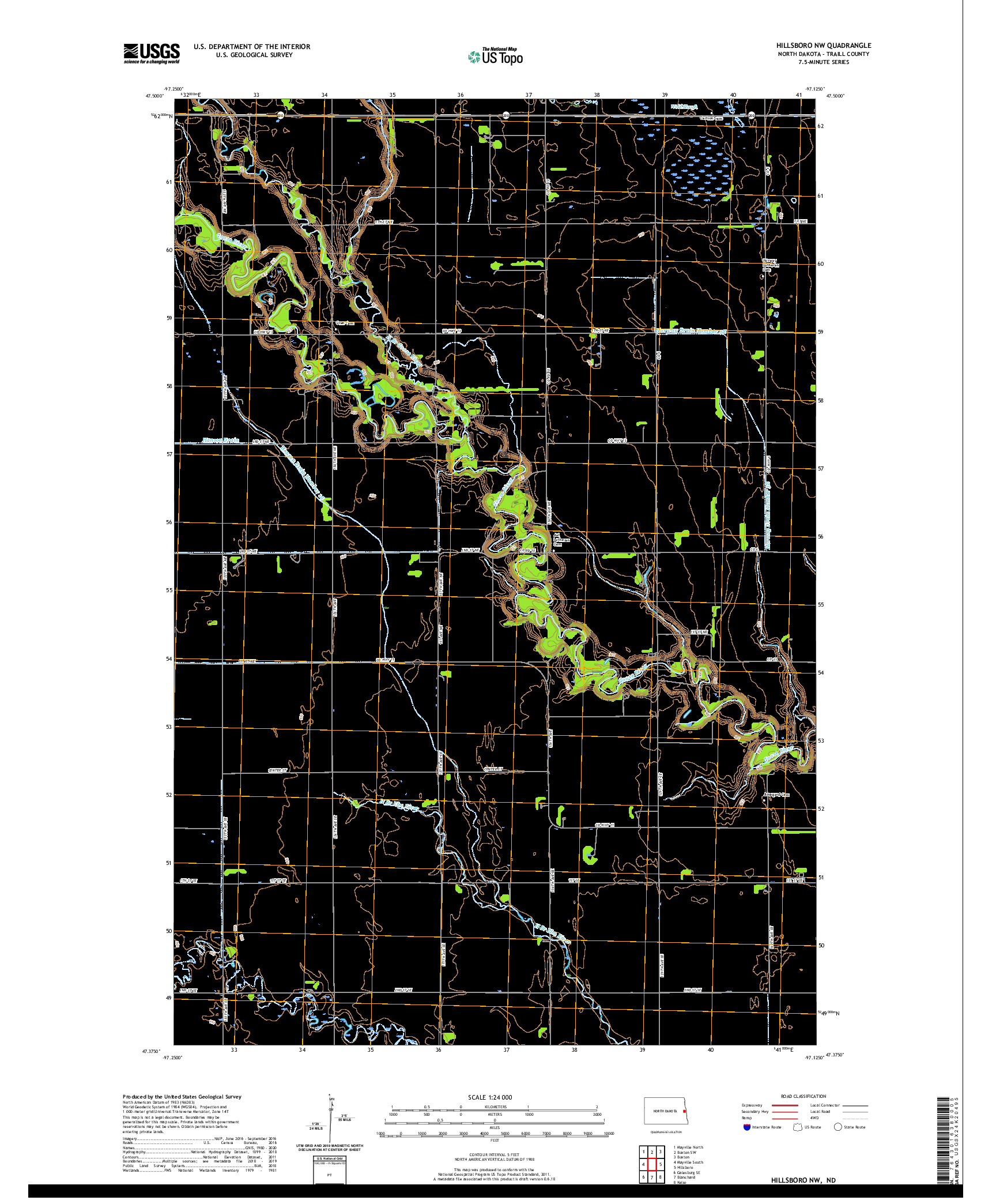 USGS US TOPO 7.5-MINUTE MAP FOR HILLSBORO NW, ND 2020