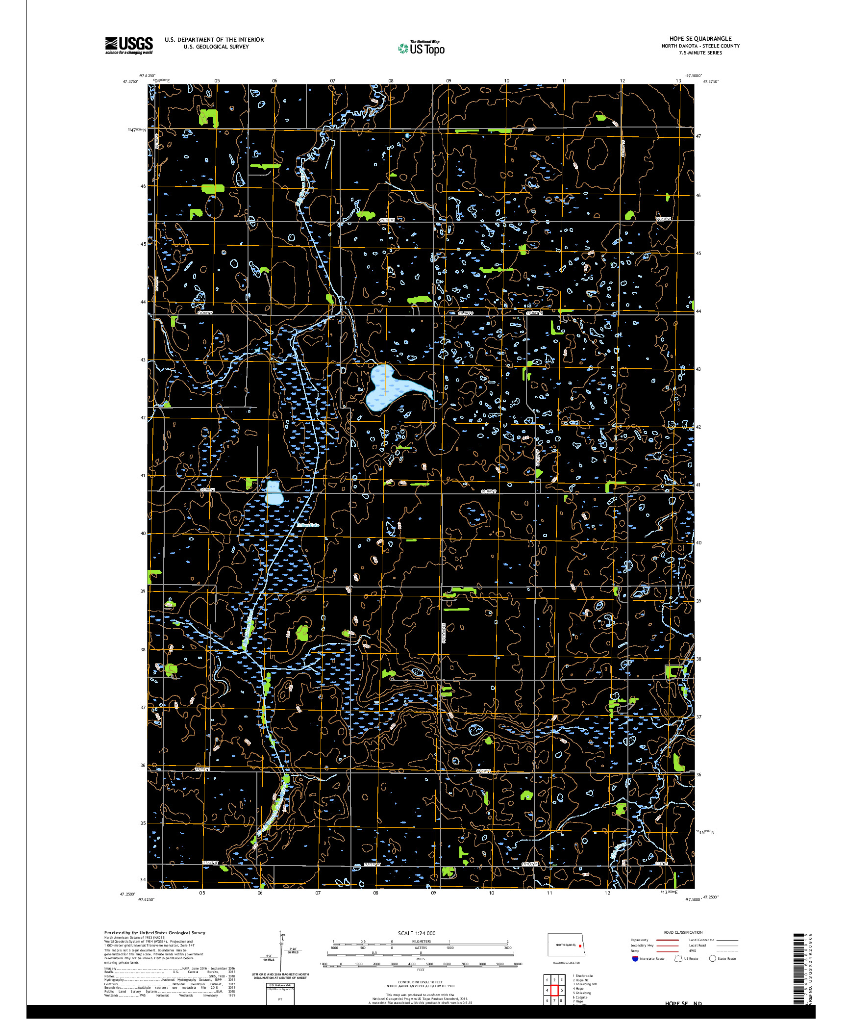 USGS US TOPO 7.5-MINUTE MAP FOR HOPE SE, ND 2020