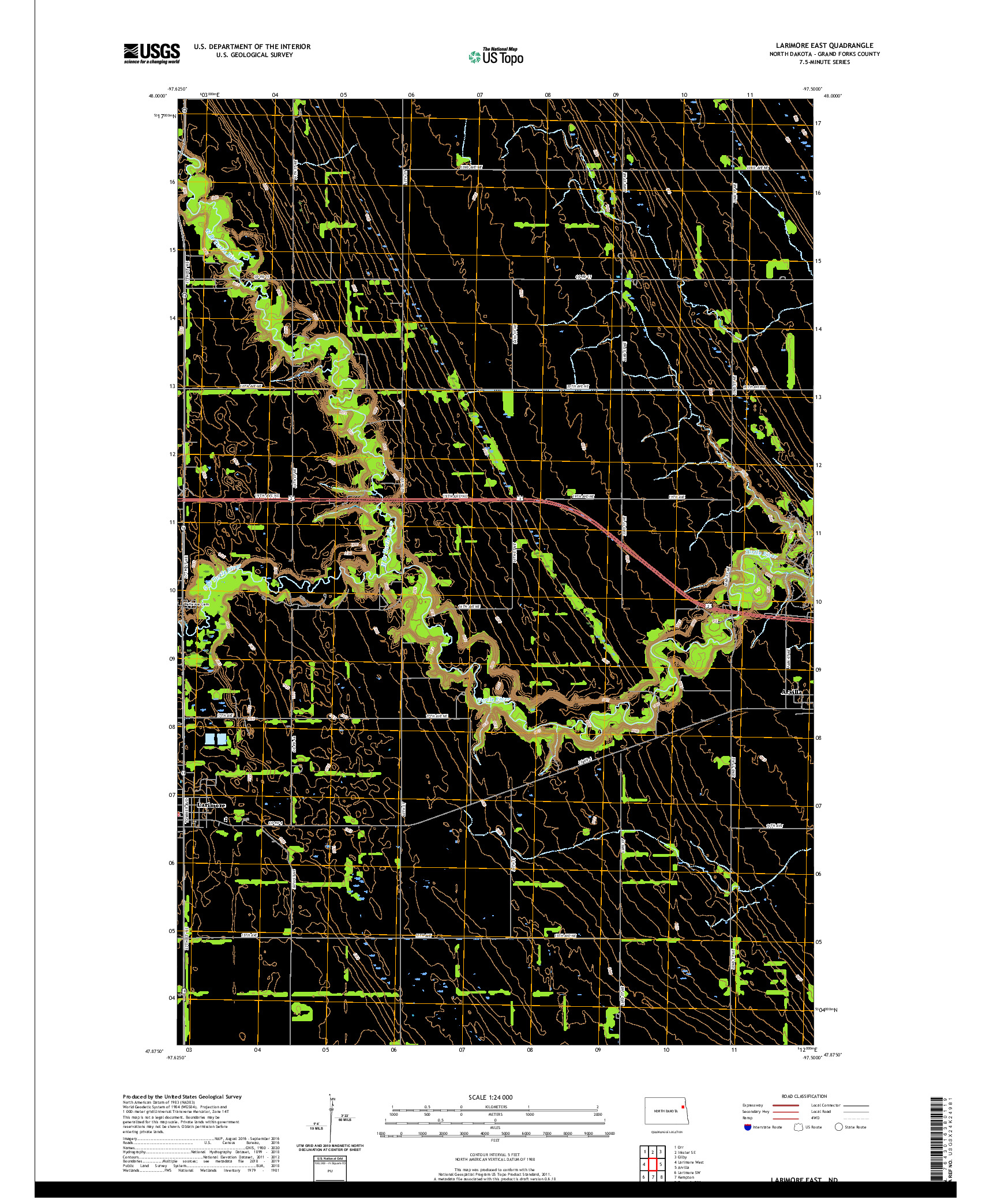USGS US TOPO 7.5-MINUTE MAP FOR LARIMORE EAST, ND 2020