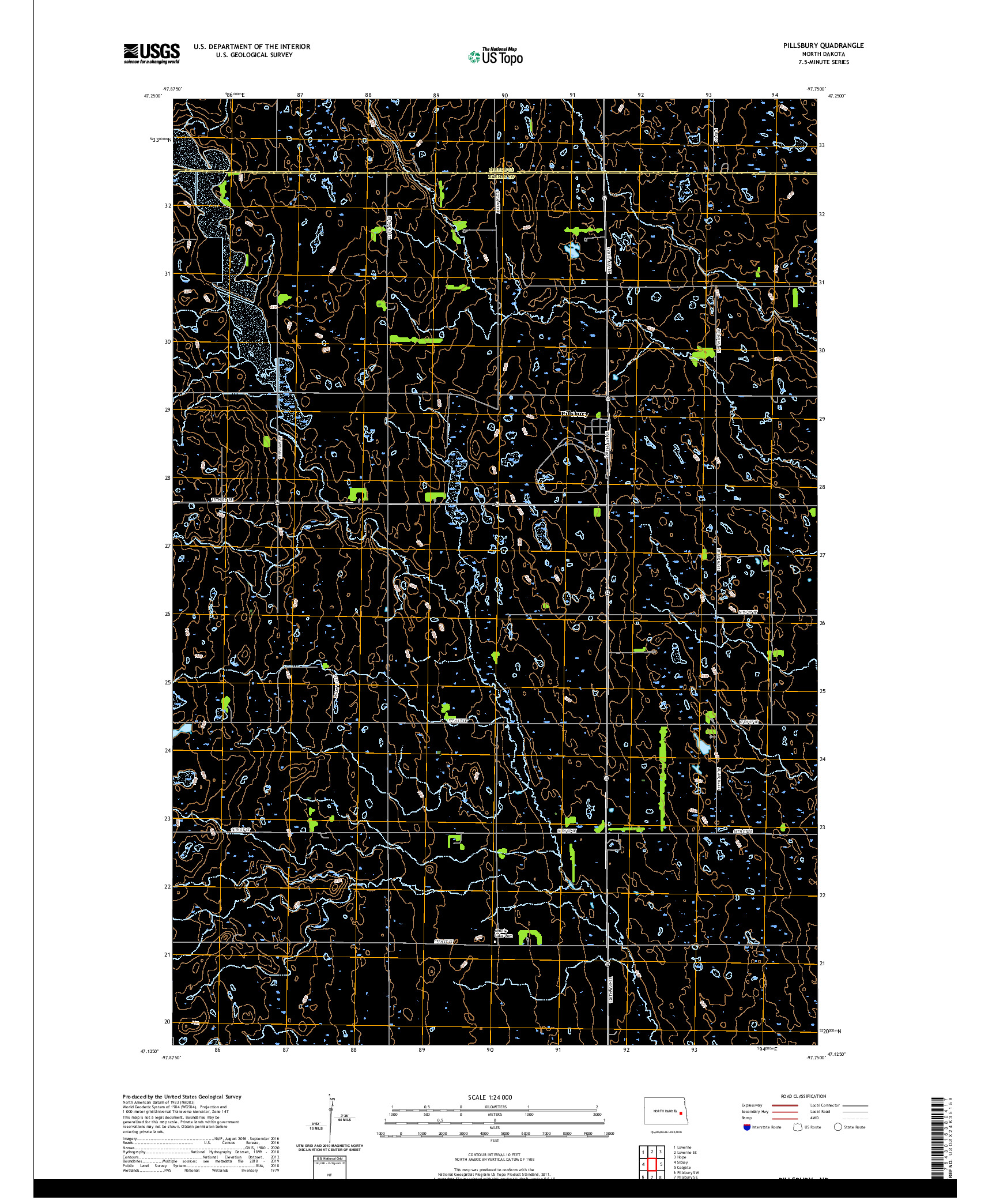 USGS US TOPO 7.5-MINUTE MAP FOR PILLSBURY, ND 2020