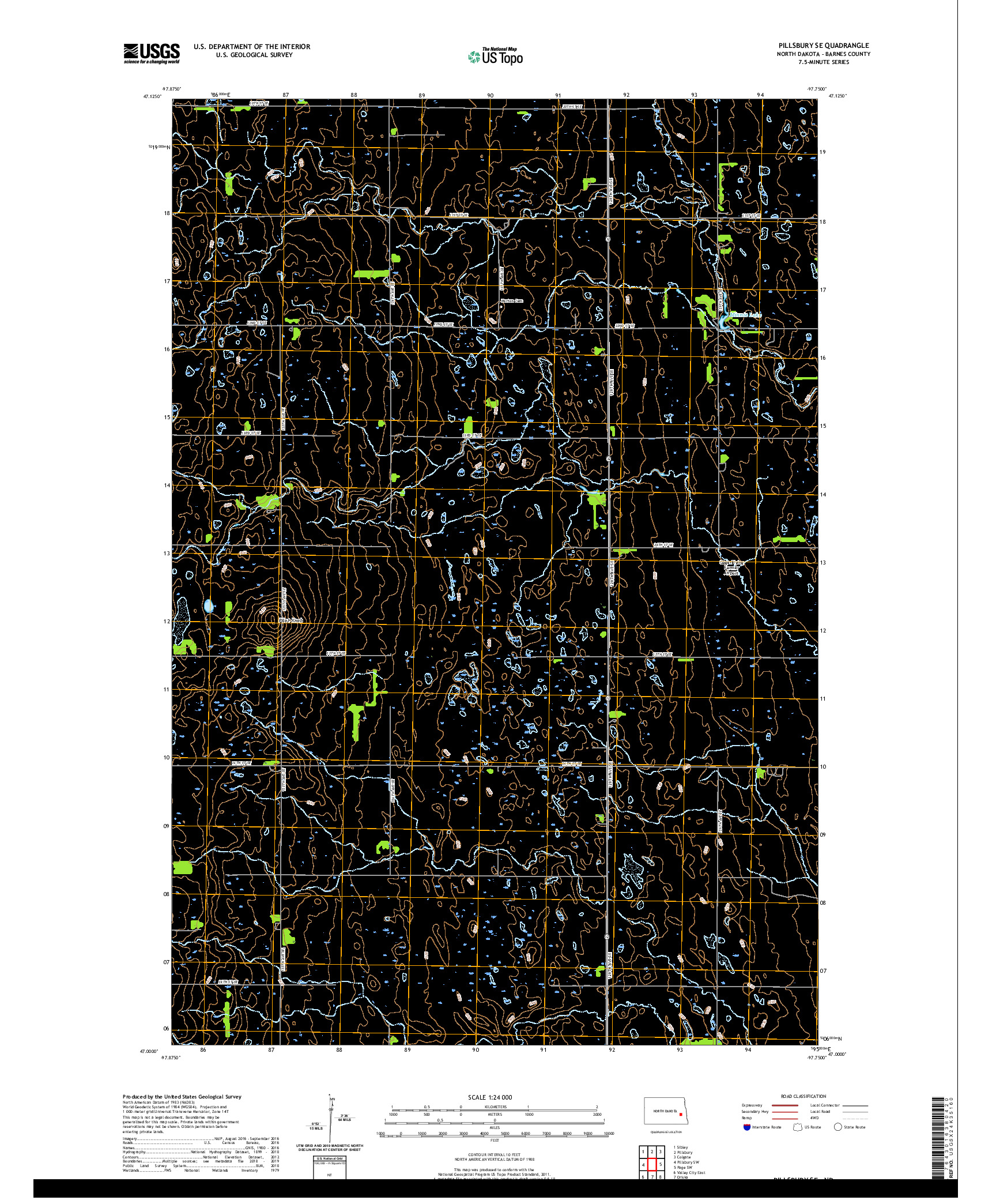 USGS US TOPO 7.5-MINUTE MAP FOR PILLSBURY SE, ND 2020