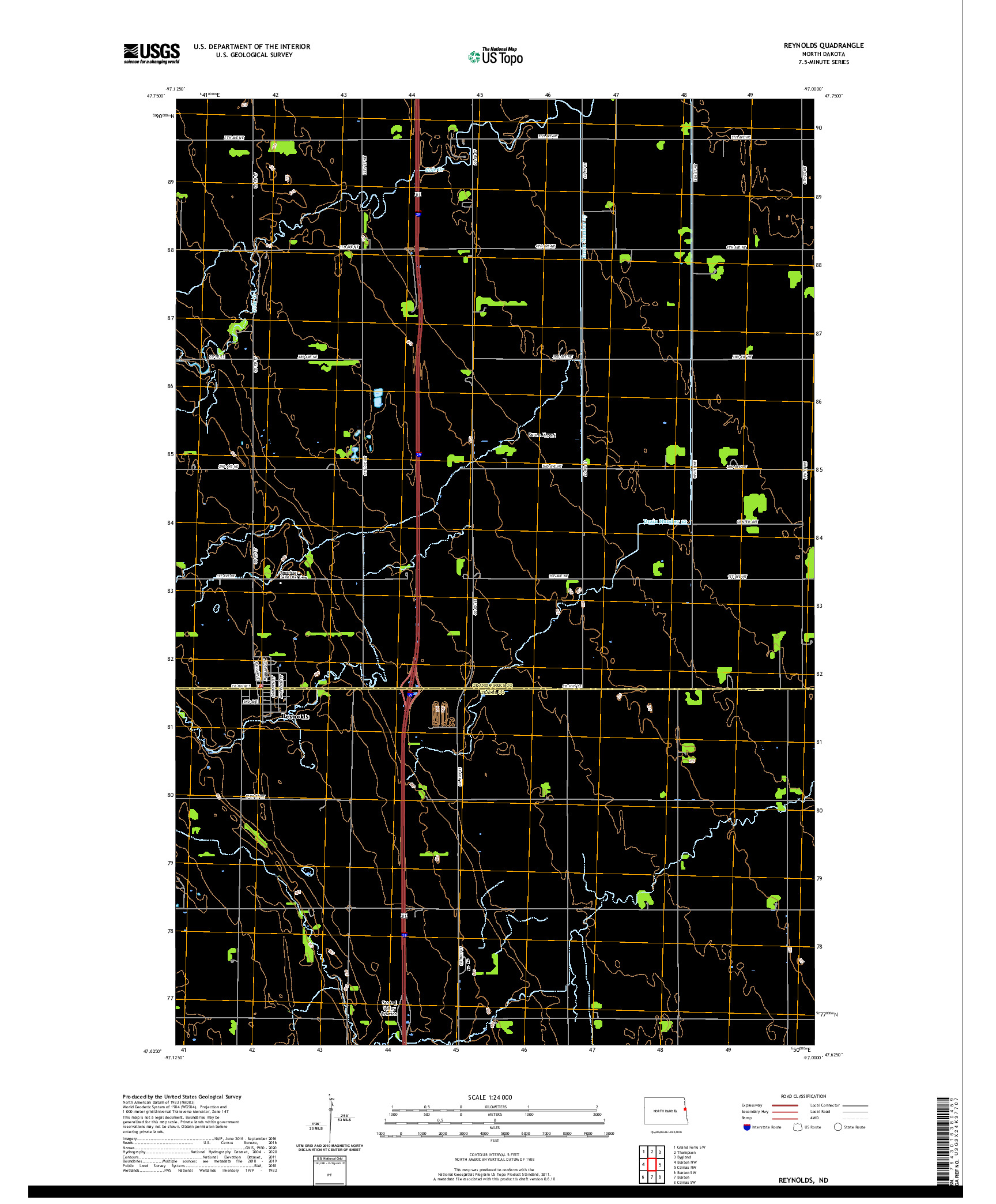 USGS US TOPO 7.5-MINUTE MAP FOR REYNOLDS, ND 2020