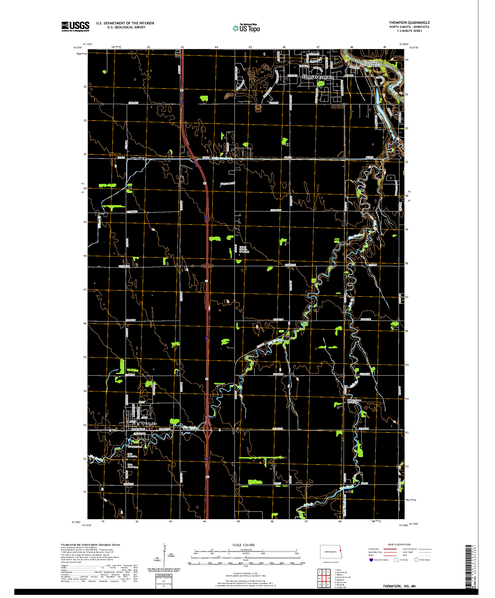 USGS US TOPO 7.5-MINUTE MAP FOR THOMPSON, ND,MN 2020