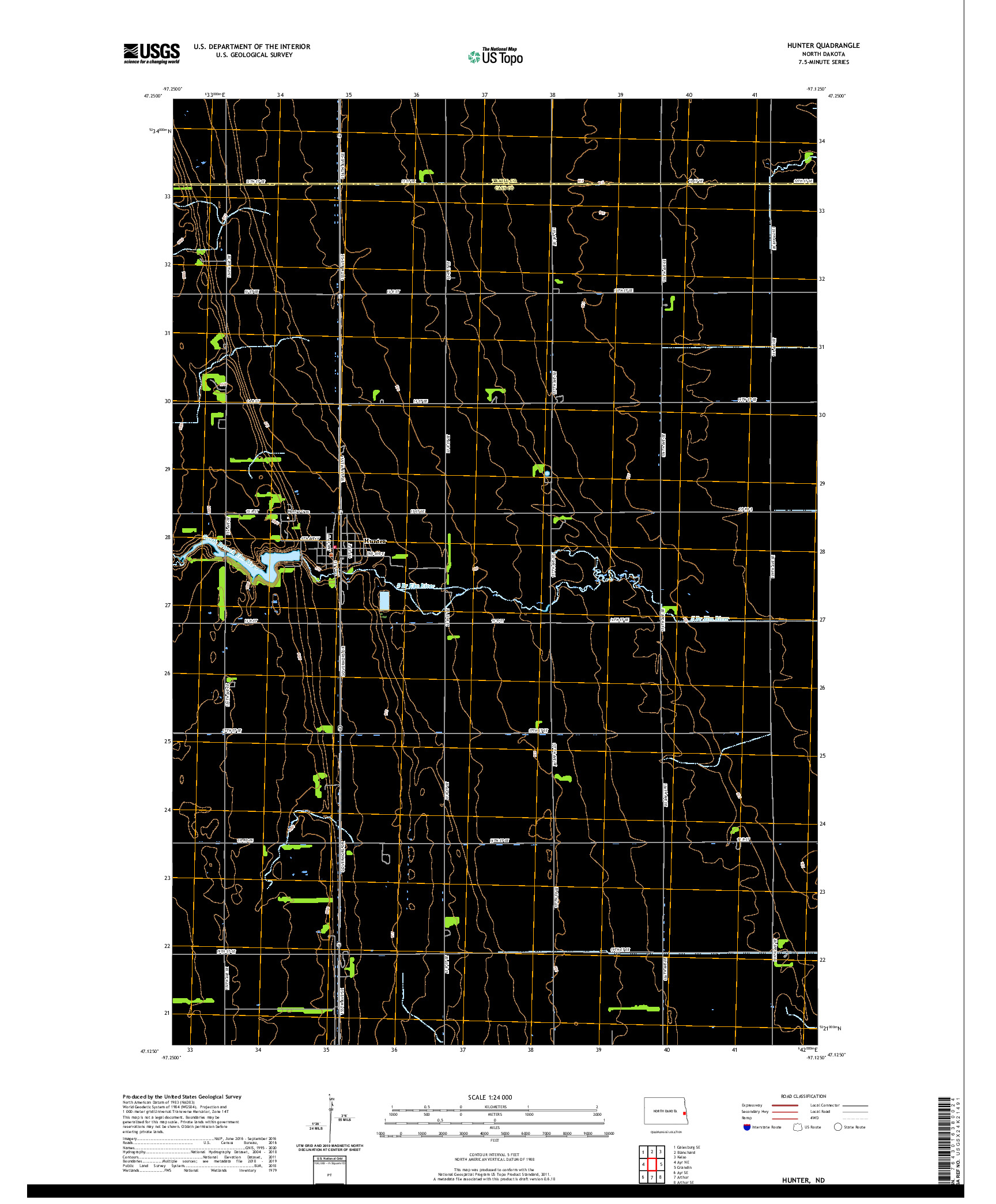 USGS US TOPO 7.5-MINUTE MAP FOR HUNTER, ND 2020