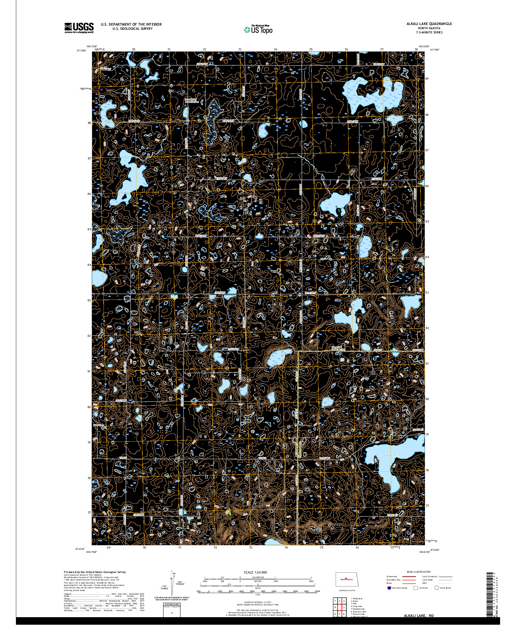 USGS US TOPO 7.5-MINUTE MAP FOR ALKALI LAKE, ND 2020