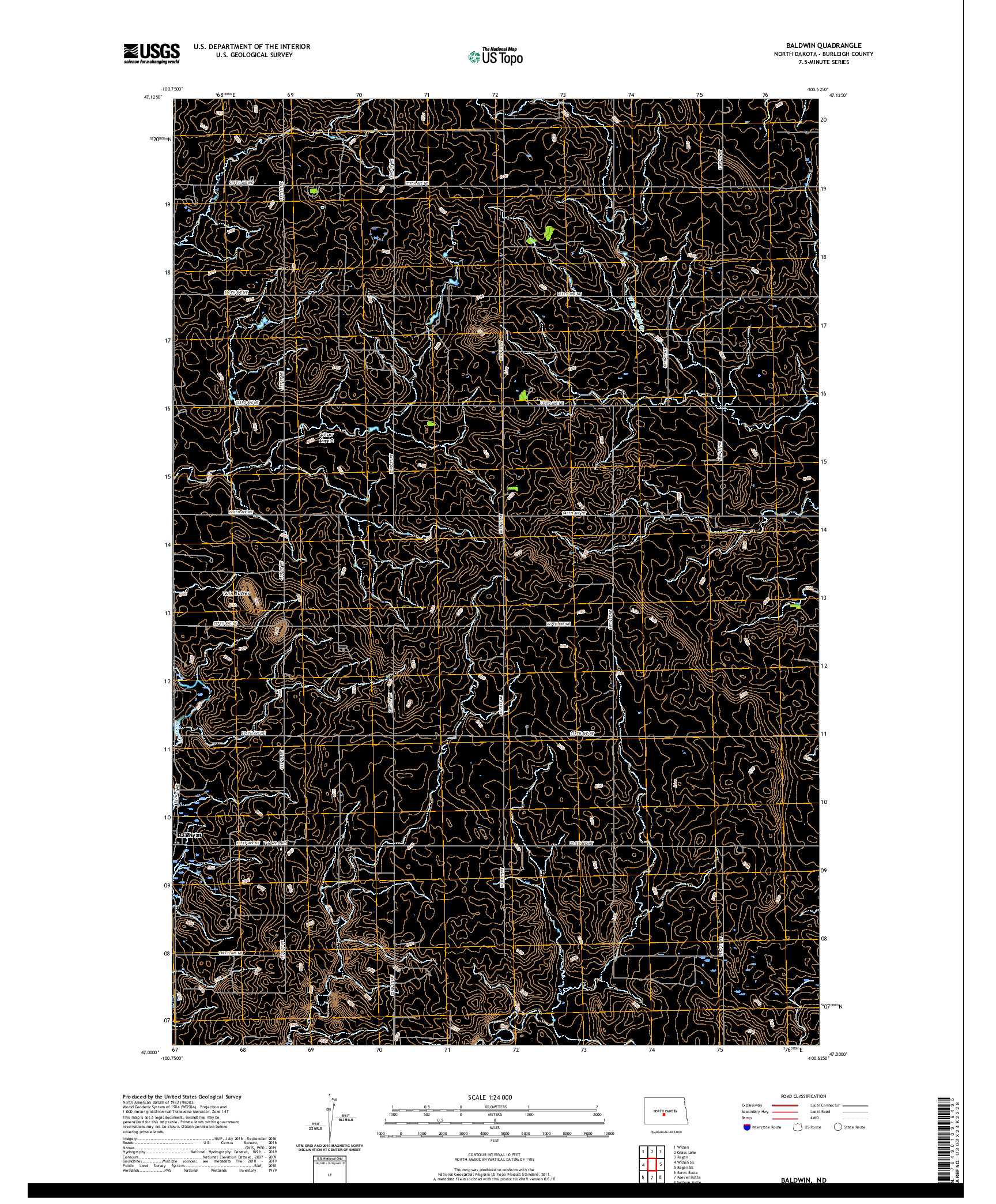 USGS US TOPO 7.5-MINUTE MAP FOR BALDWIN, ND 2020