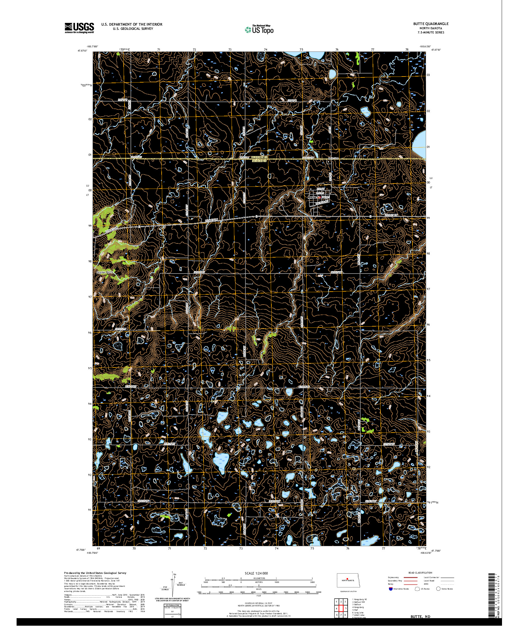 USGS US TOPO 7.5-MINUTE MAP FOR BUTTE, ND 2020