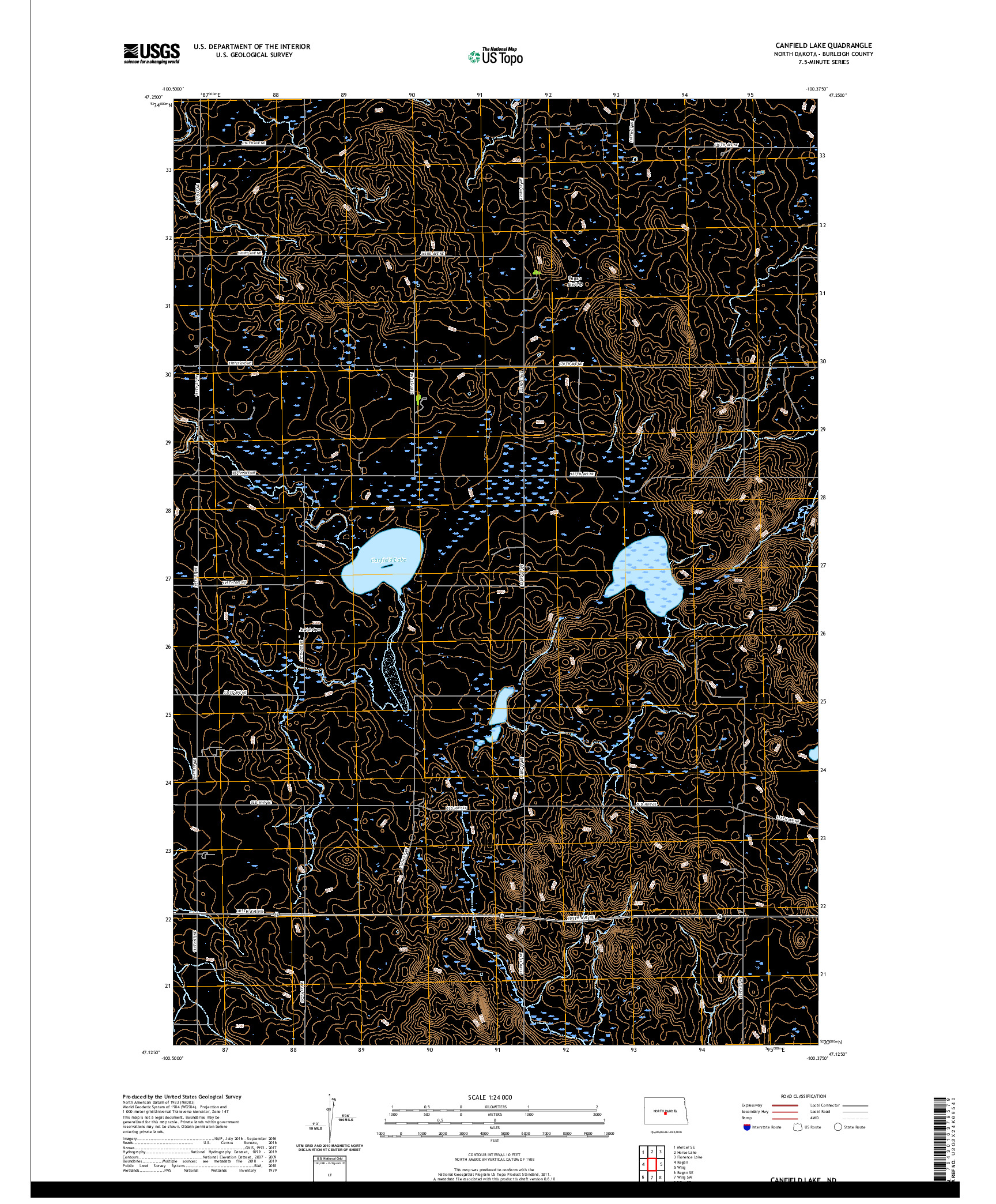 USGS US TOPO 7.5-MINUTE MAP FOR CANFIELD LAKE, ND 2020