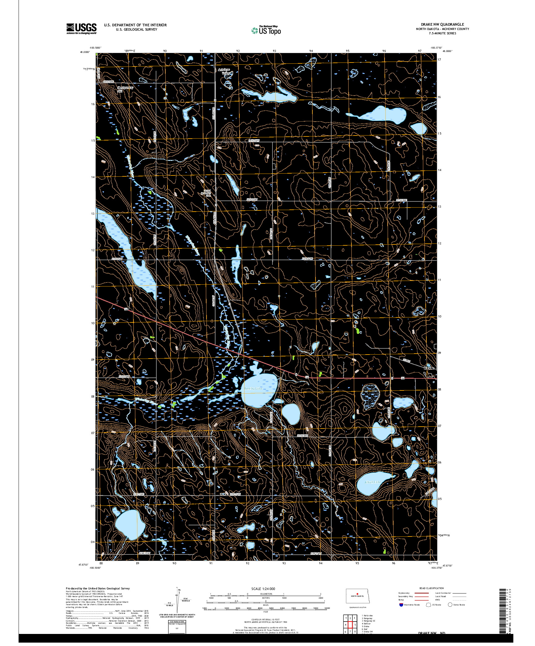 USGS US TOPO 7.5-MINUTE MAP FOR DRAKE NW, ND 2020