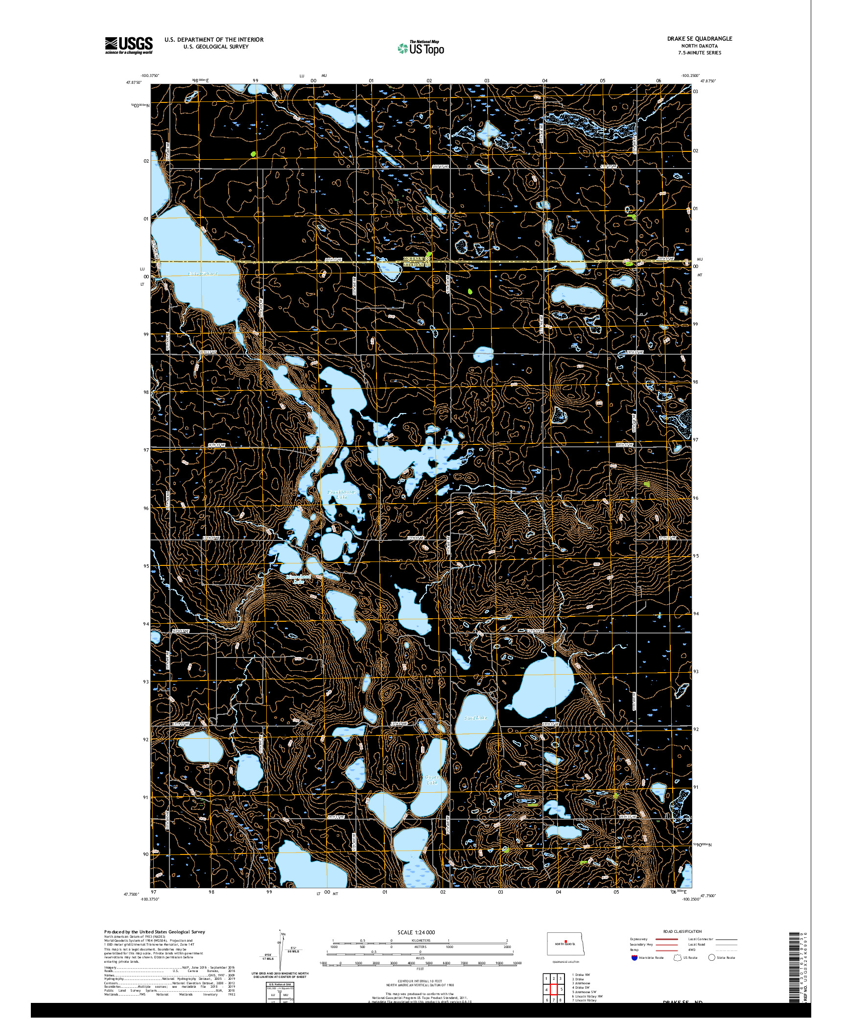USGS US TOPO 7.5-MINUTE MAP FOR DRAKE SE, ND 2020