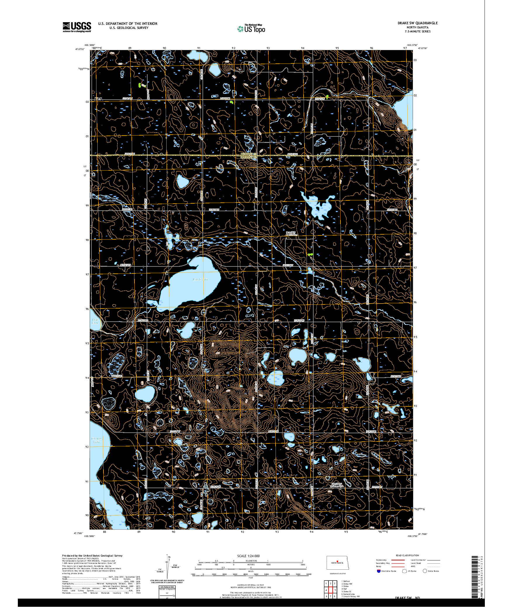 USGS US TOPO 7.5-MINUTE MAP FOR DRAKE SW, ND 2020
