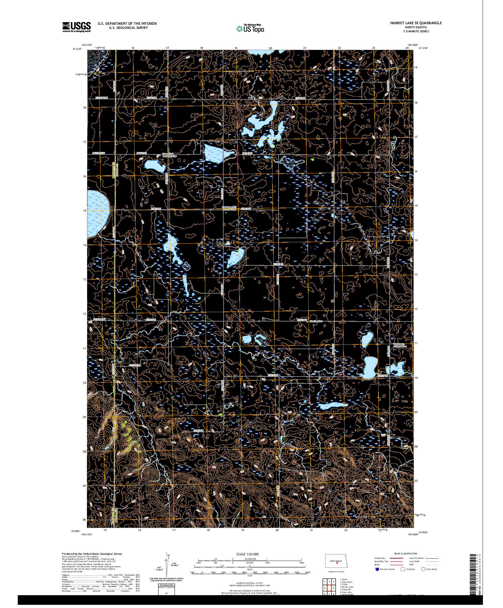 USGS US TOPO 7.5-MINUTE MAP FOR HARRIET LAKE SE, ND 2020