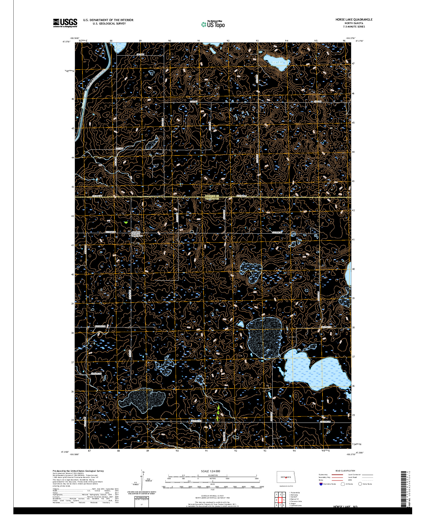 USGS US TOPO 7.5-MINUTE MAP FOR HORSE LAKE, ND 2020