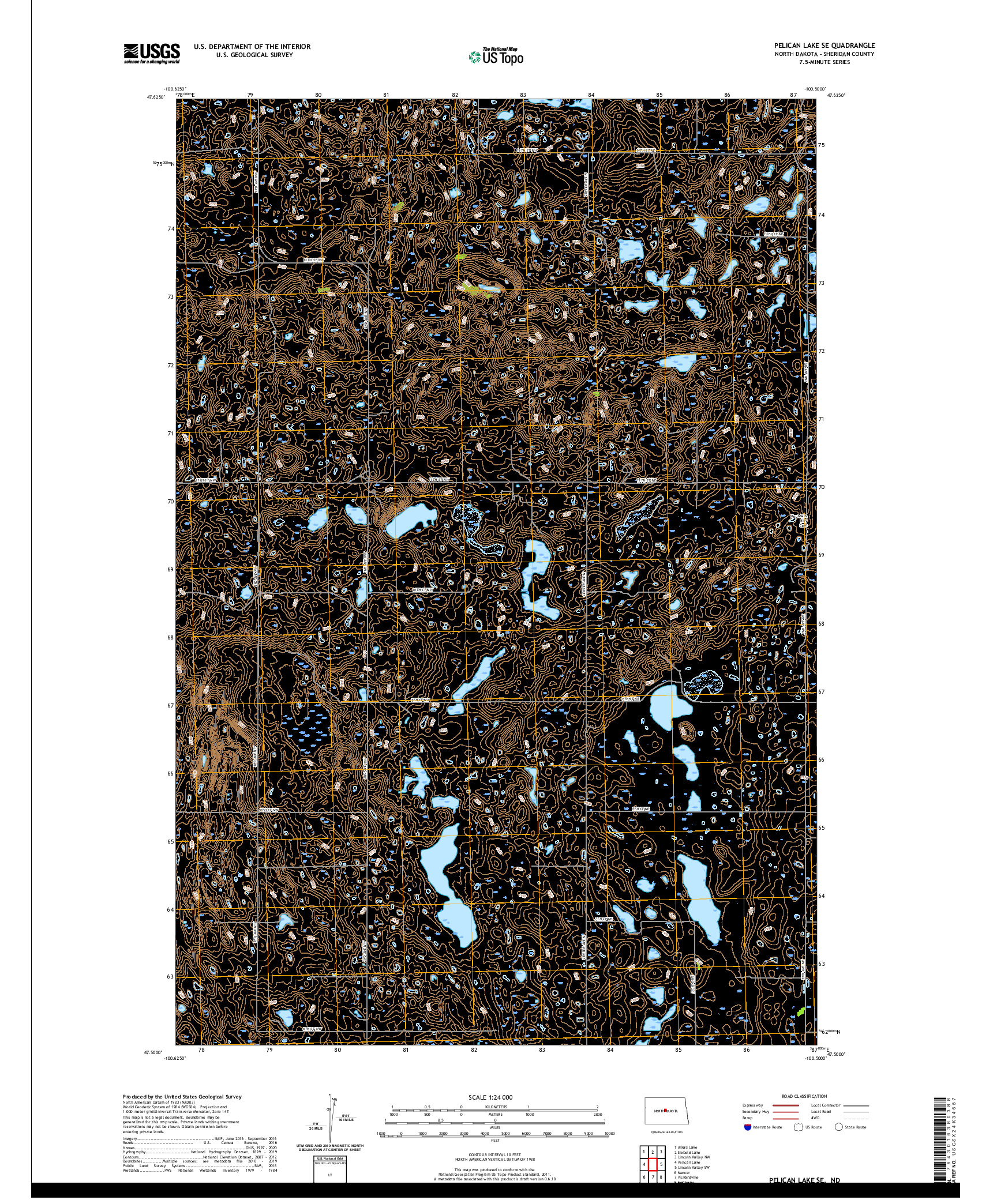 USGS US TOPO 7.5-MINUTE MAP FOR PELICAN LAKE SE, ND 2020