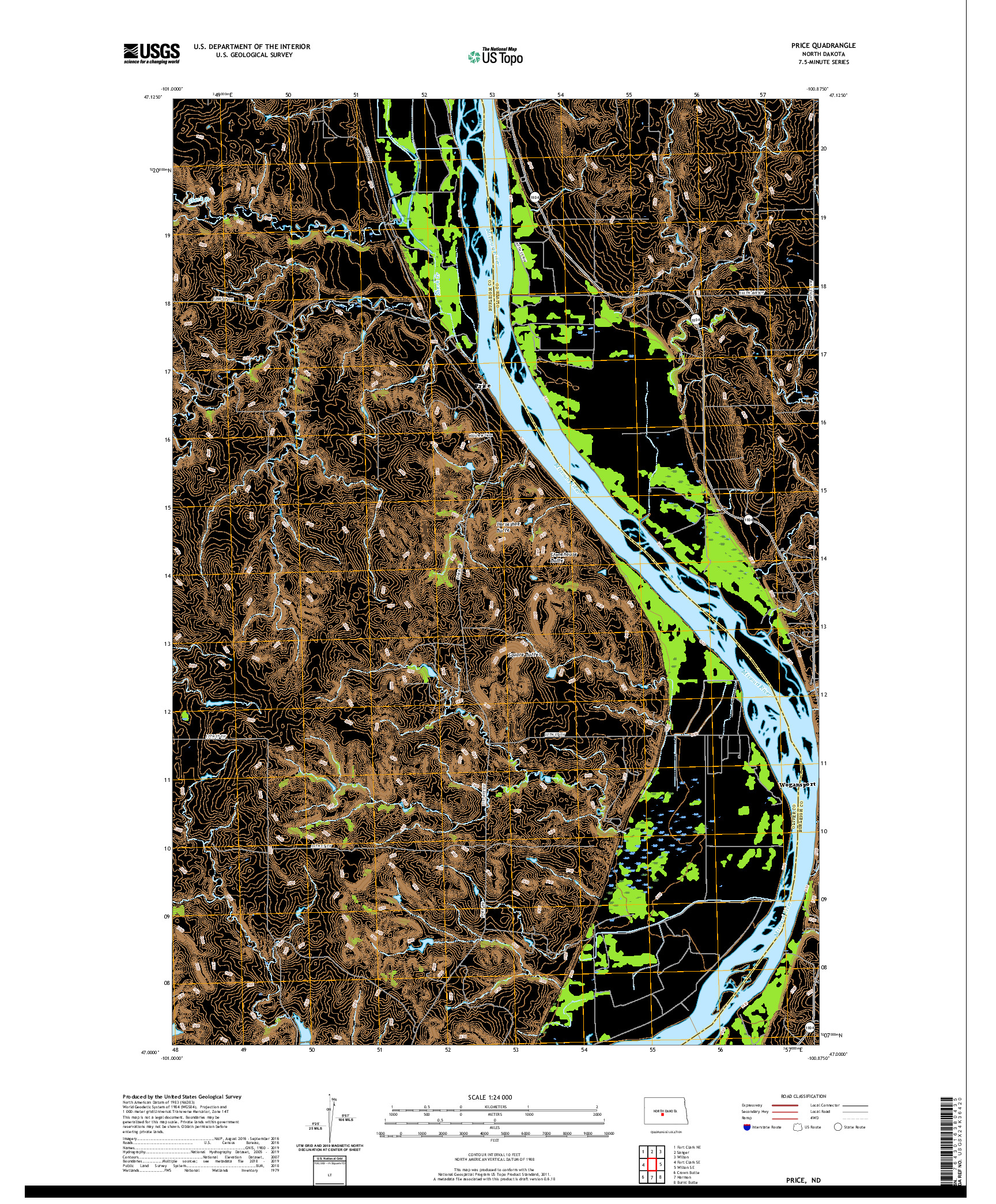 USGS US TOPO 7.5-MINUTE MAP FOR PRICE, ND 2020