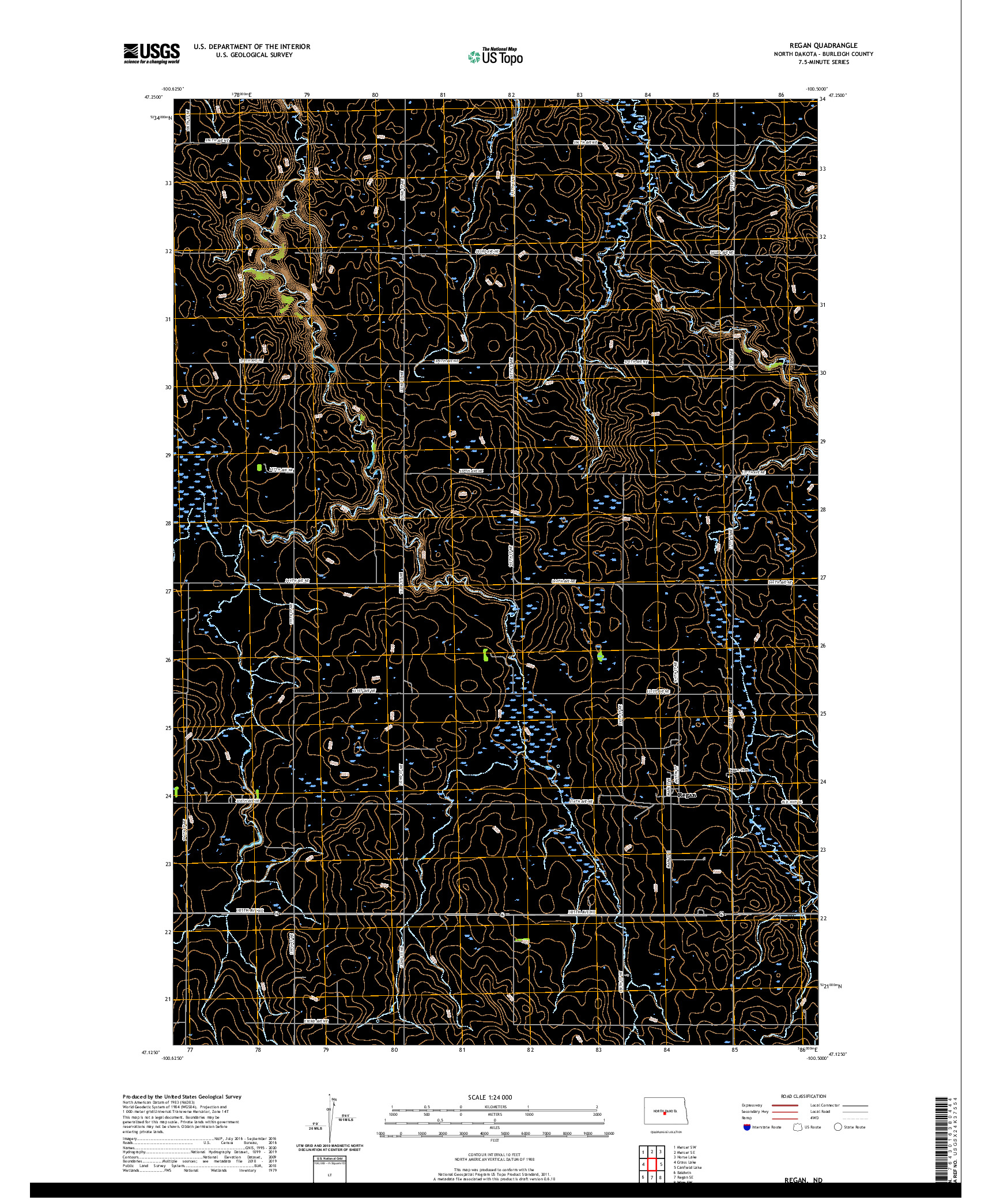 USGS US TOPO 7.5-MINUTE MAP FOR REGAN, ND 2020