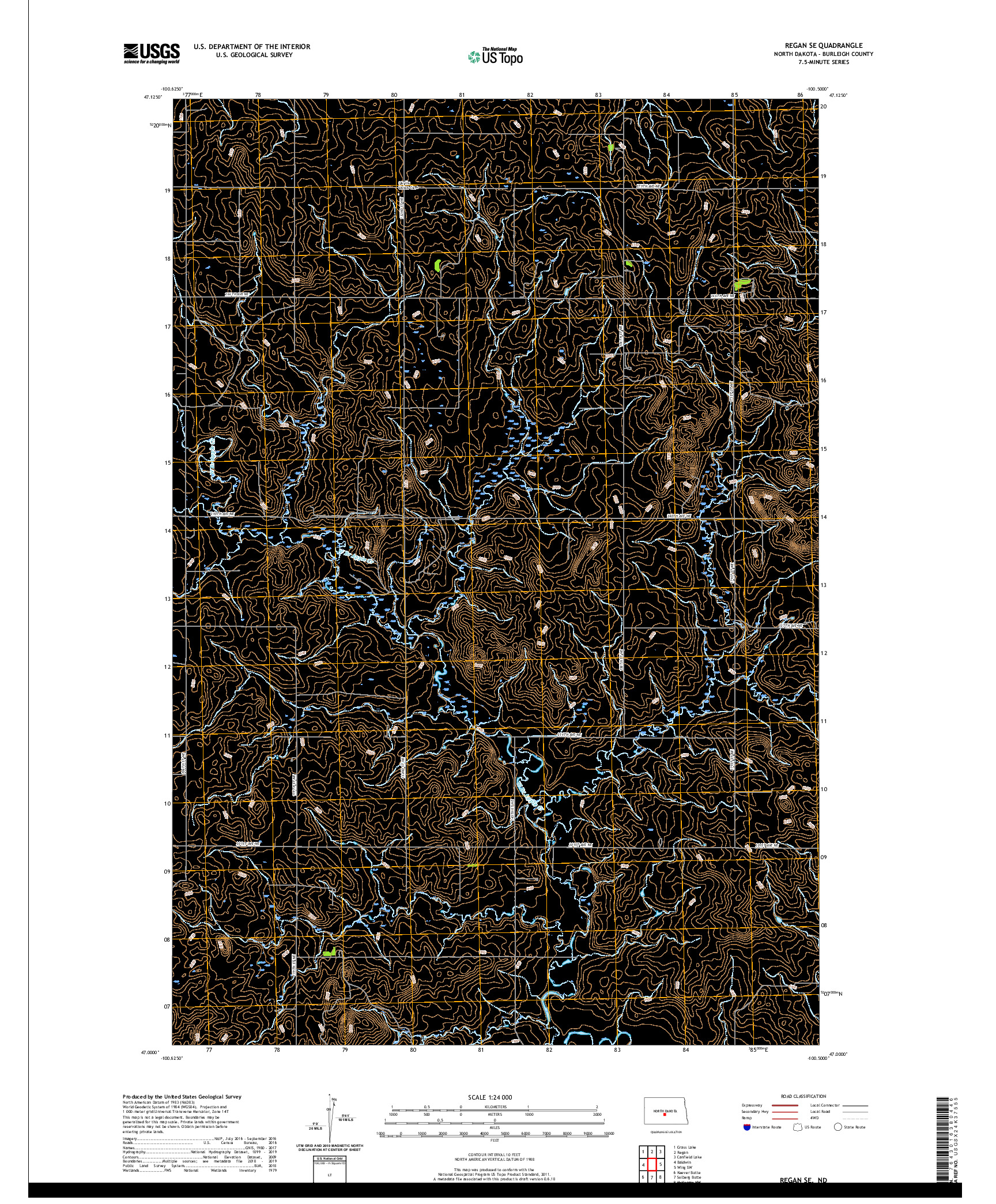 USGS US TOPO 7.5-MINUTE MAP FOR REGAN SE, ND 2020