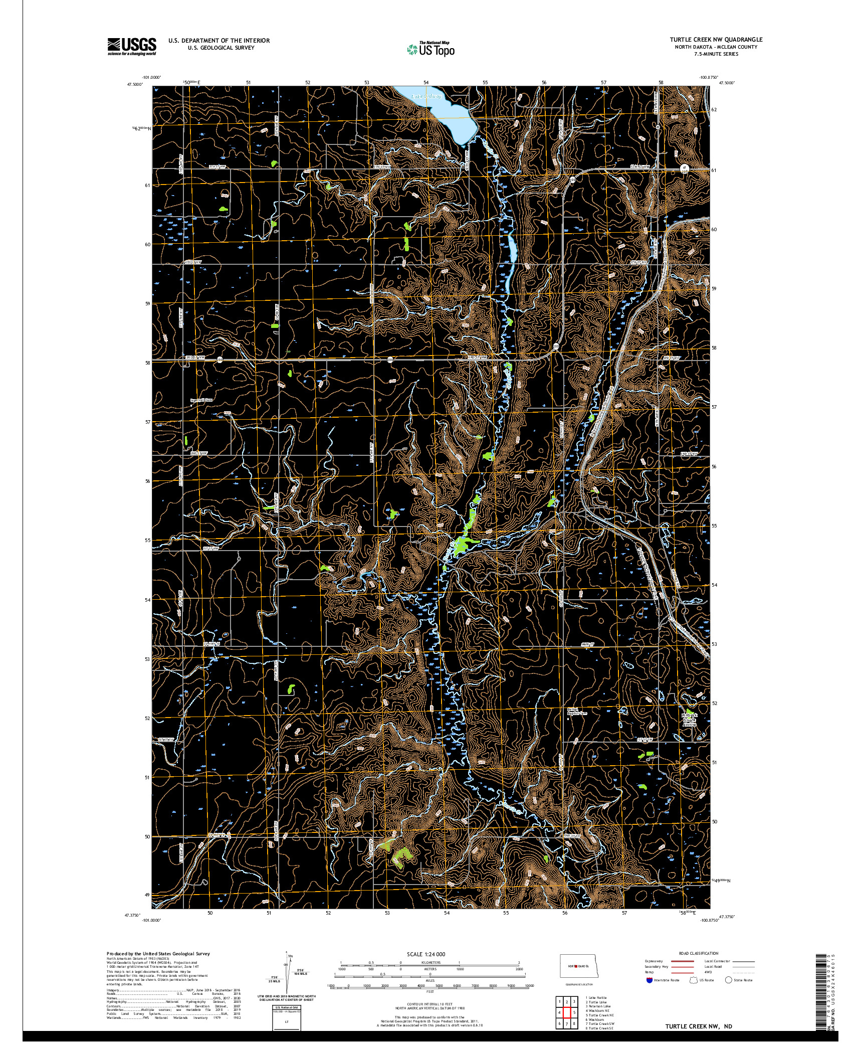 USGS US TOPO 7.5-MINUTE MAP FOR TURTLE CREEK NW, ND 2020