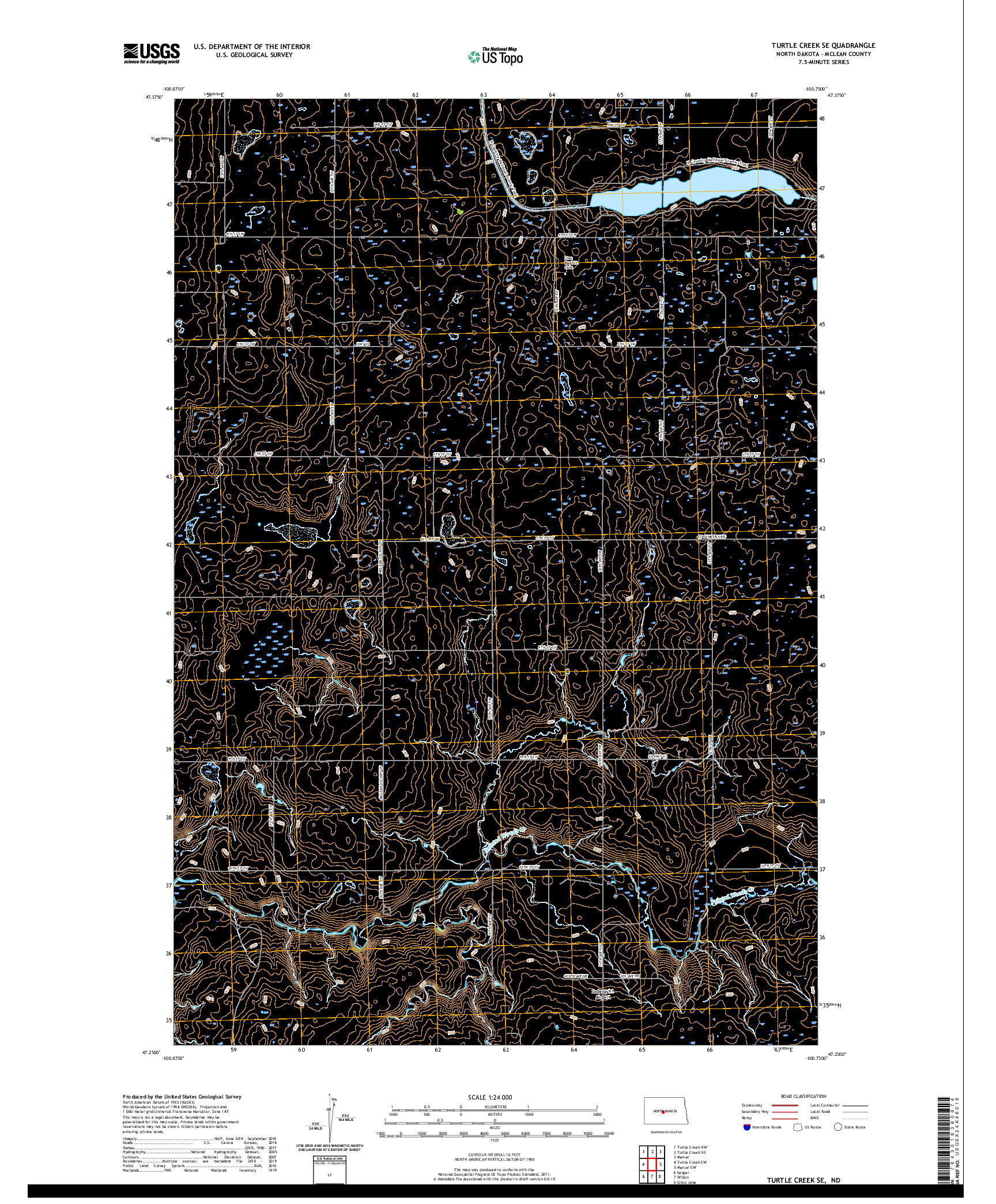 USGS US TOPO 7.5-MINUTE MAP FOR TURTLE CREEK SE, ND 2020