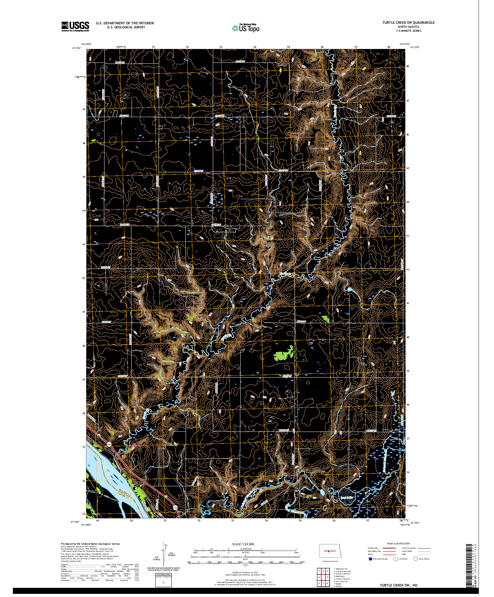 USGS US TOPO 7.5-MINUTE MAP FOR TURTLE CREEK SW, ND 2020