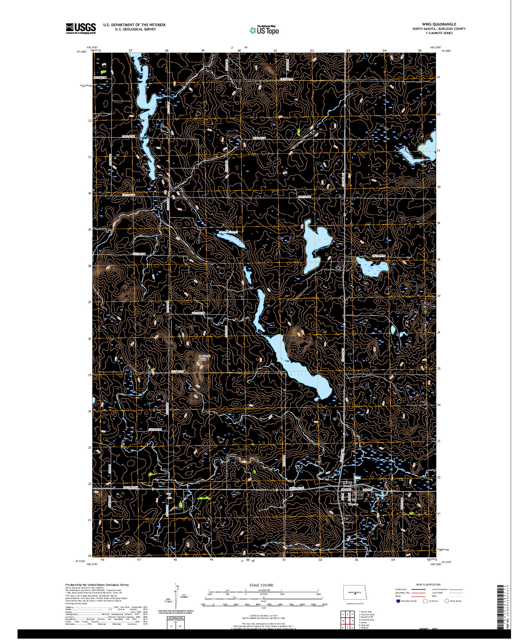 USGS US TOPO 7.5-MINUTE MAP FOR WING, ND 2020