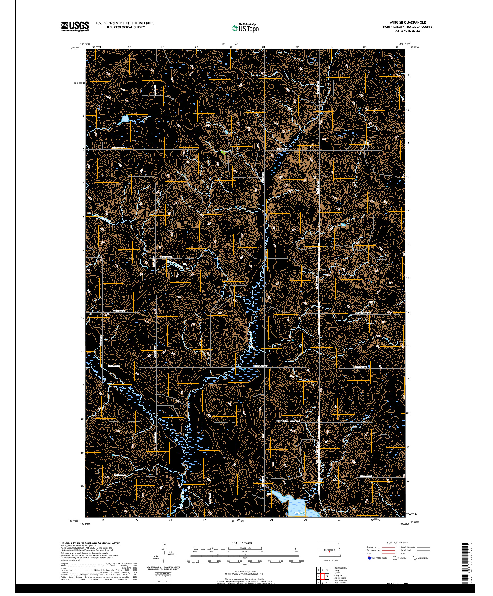 USGS US TOPO 7.5-MINUTE MAP FOR WING SE, ND 2020