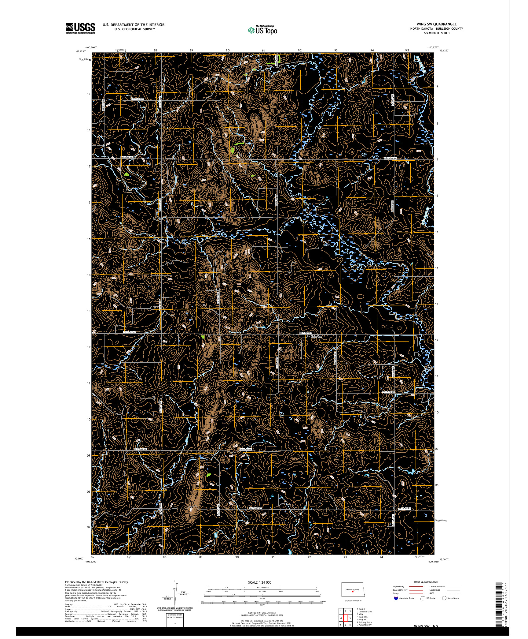 USGS US TOPO 7.5-MINUTE MAP FOR WING SW, ND 2020