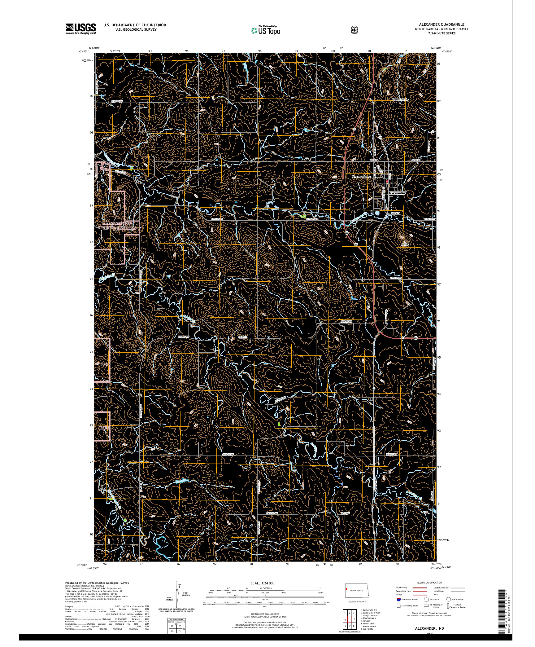 USGS US TOPO 7.5-MINUTE MAP FOR ALEXANDER, ND 2020