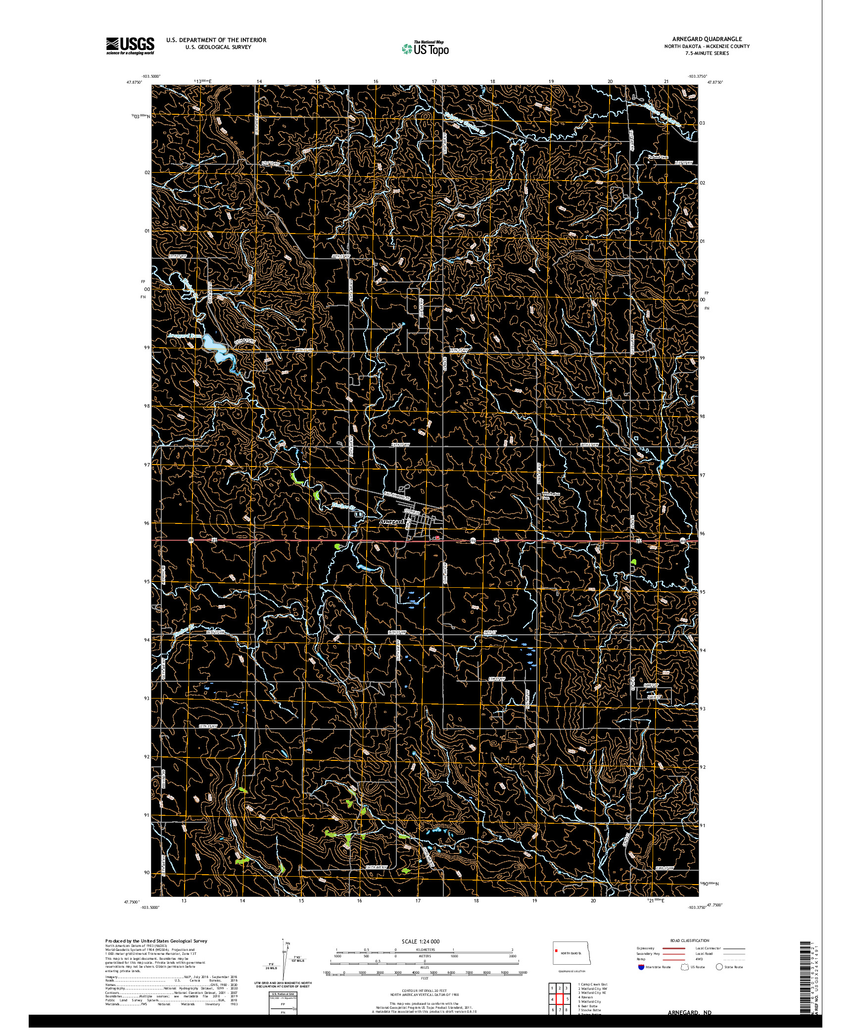 USGS US TOPO 7.5-MINUTE MAP FOR ARNEGARD, ND 2020